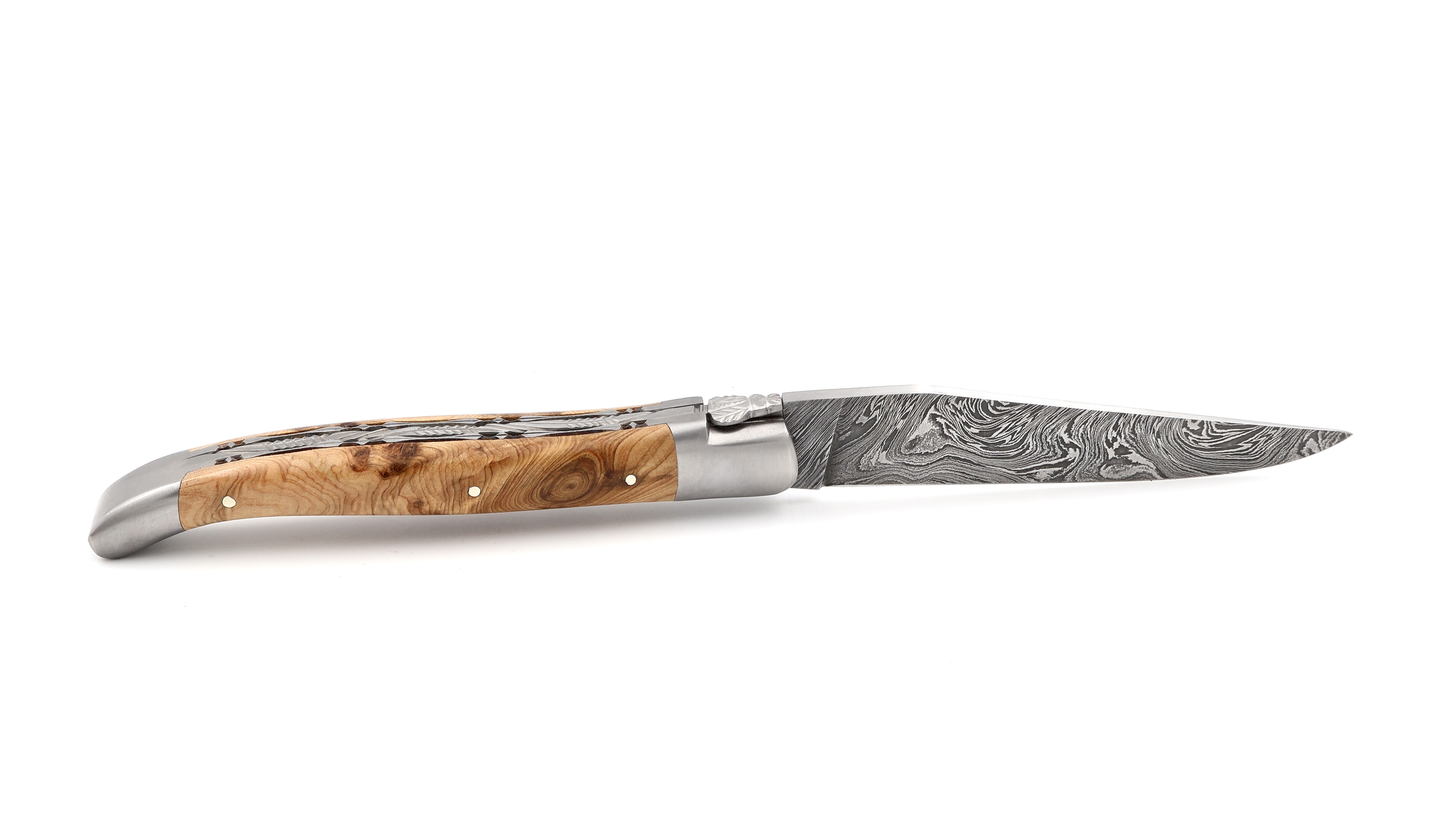Laguiole en Aubrac double plate knife explosiondamascus Juniper 12 cm
