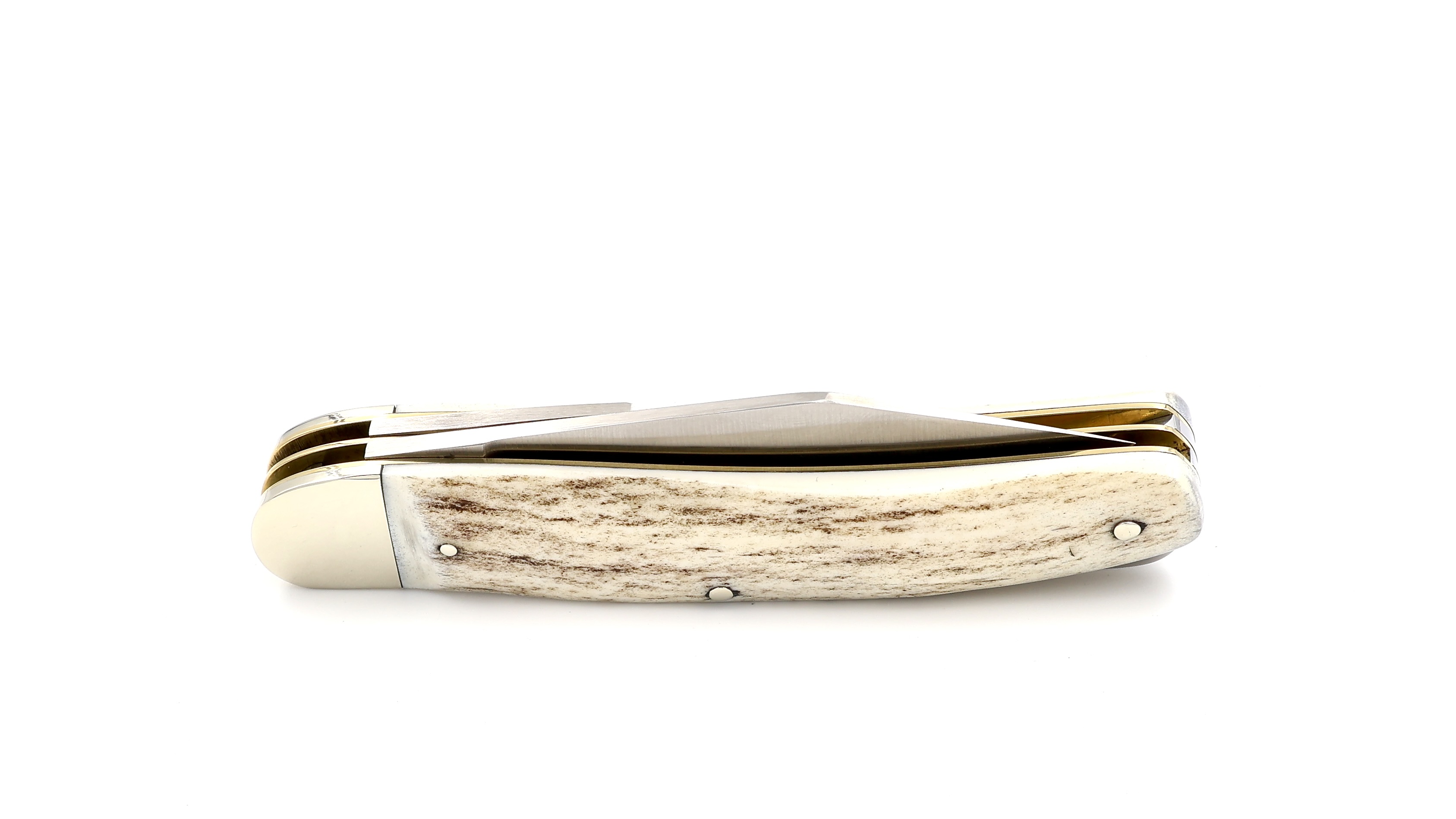 Hartkopf Taschenmesser blaugepließte Klinge Hirschhorngriff 3-tlg. Backlock