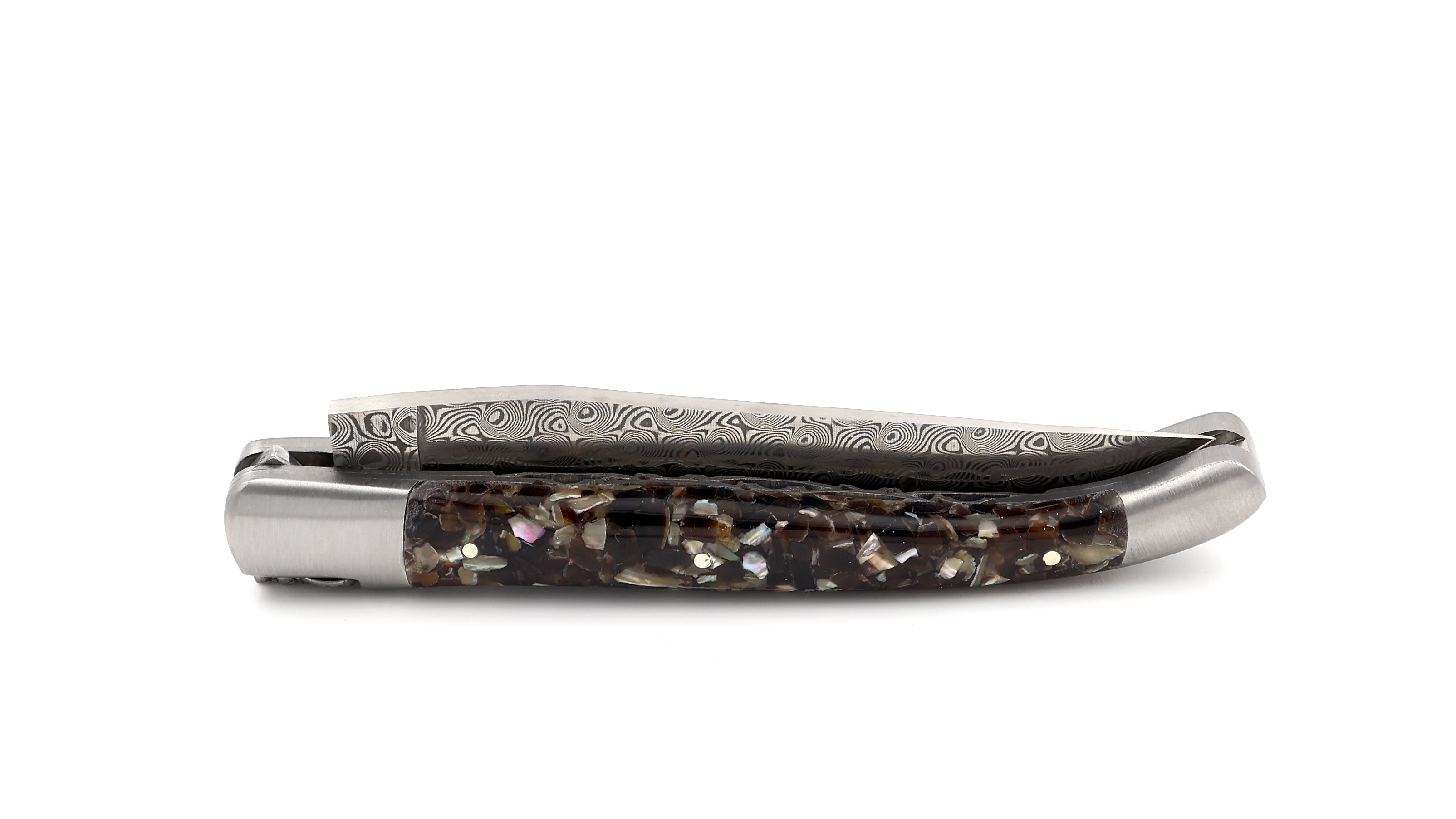 Laguiole en Aubrac DSC® damascus, abalone & mussel shell doubleplates 12 cm