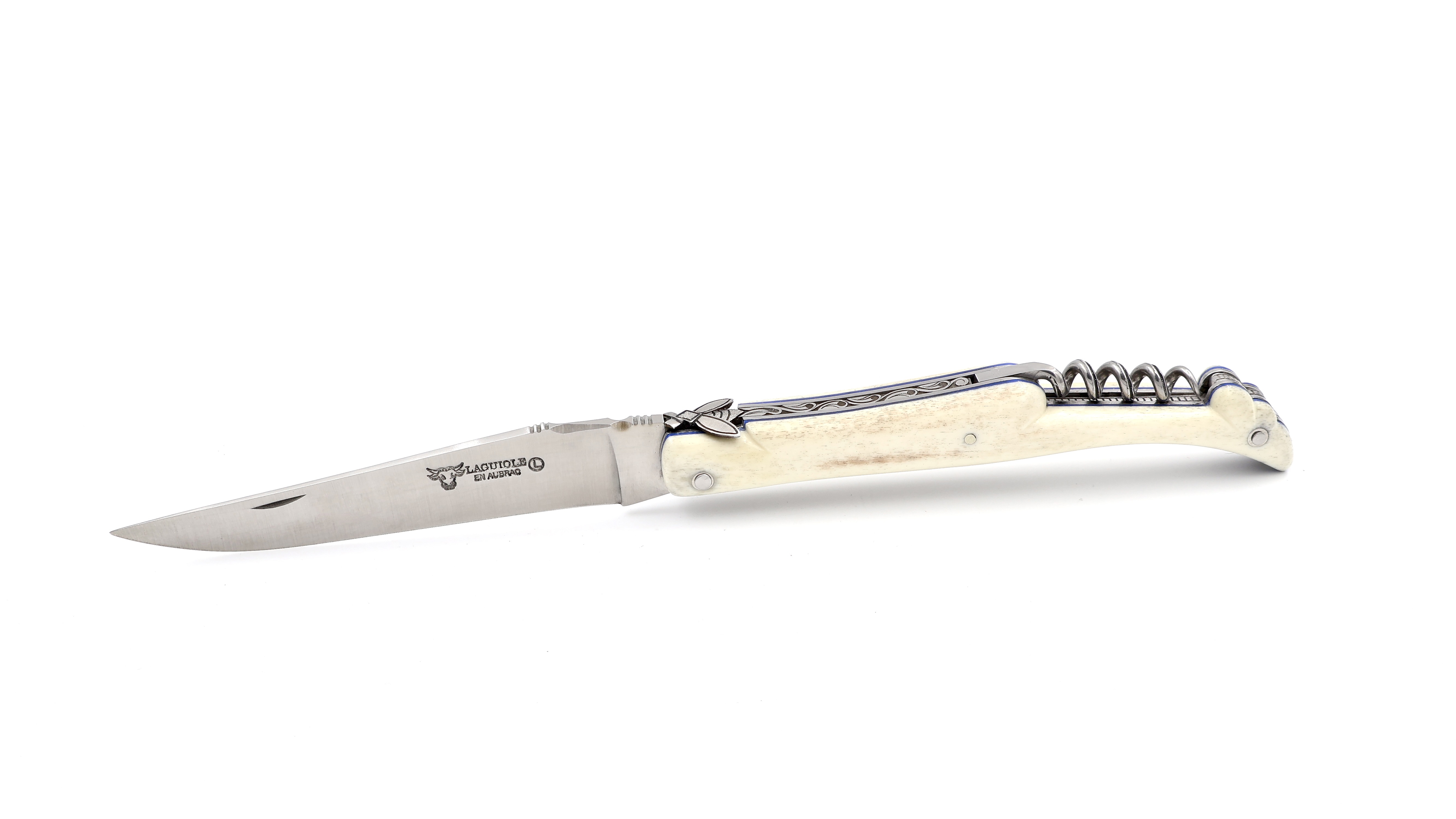 Meisterstück Laguiole en Aubrac Knochen skulpturiert mit Korkenzieher 12 cm
