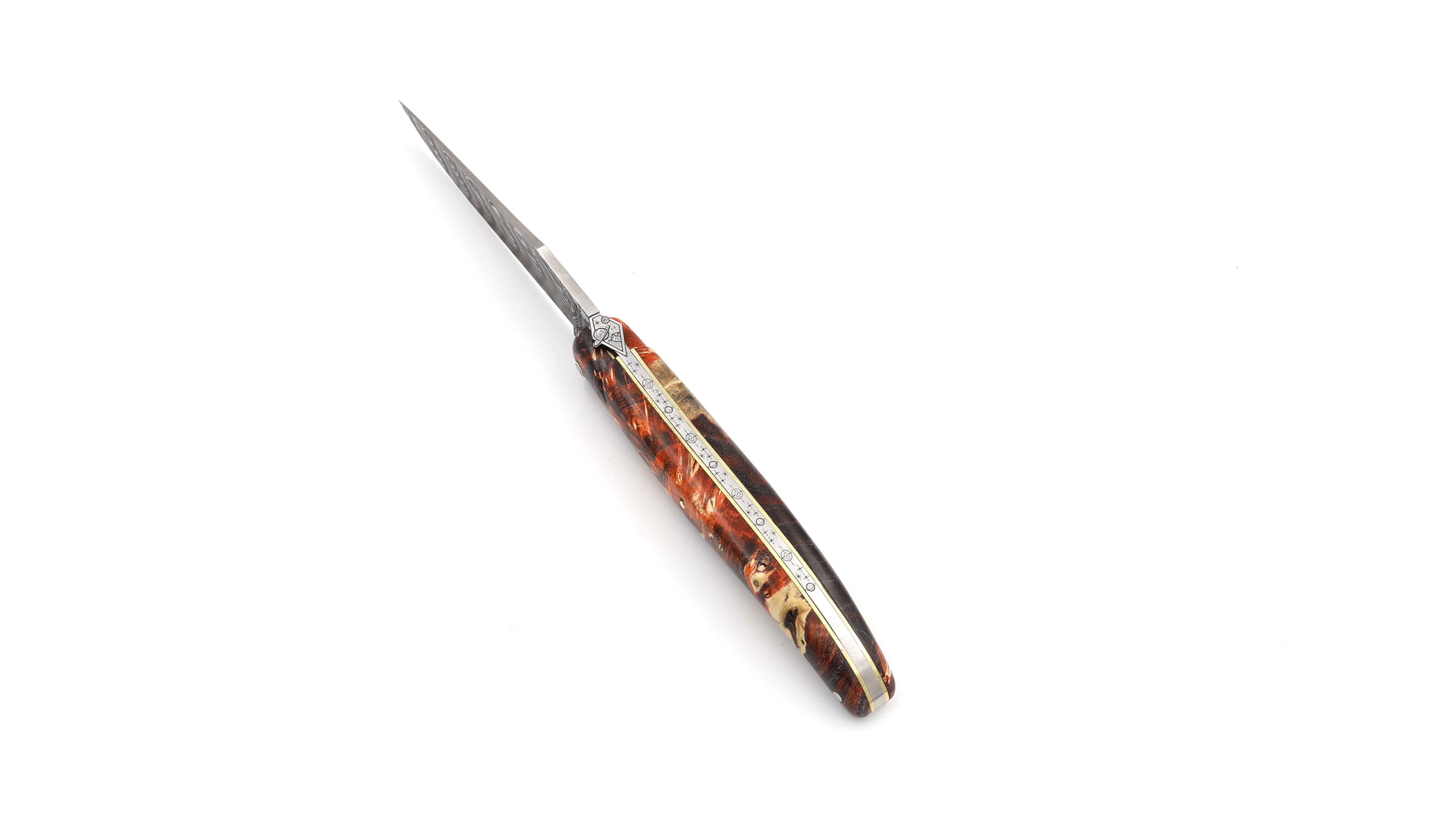 Laguiole en Aubrac Laguiole elder burl DSC® Carbondamascus with Space bee 12 cm