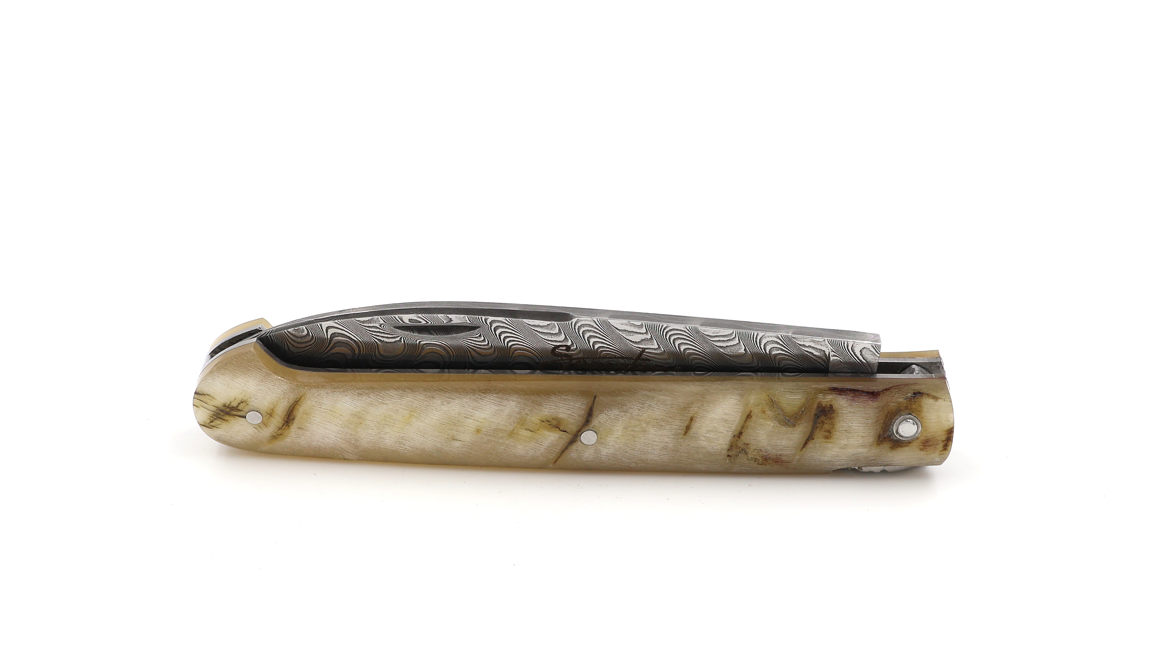 SAUVETERRE knife chiseled ram horn damascus blade 11 cm