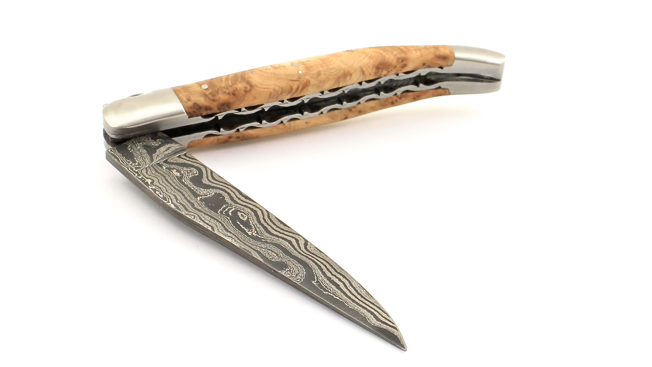 Laguiole en Aubrac double plate knife damascus Juniper 12 cm