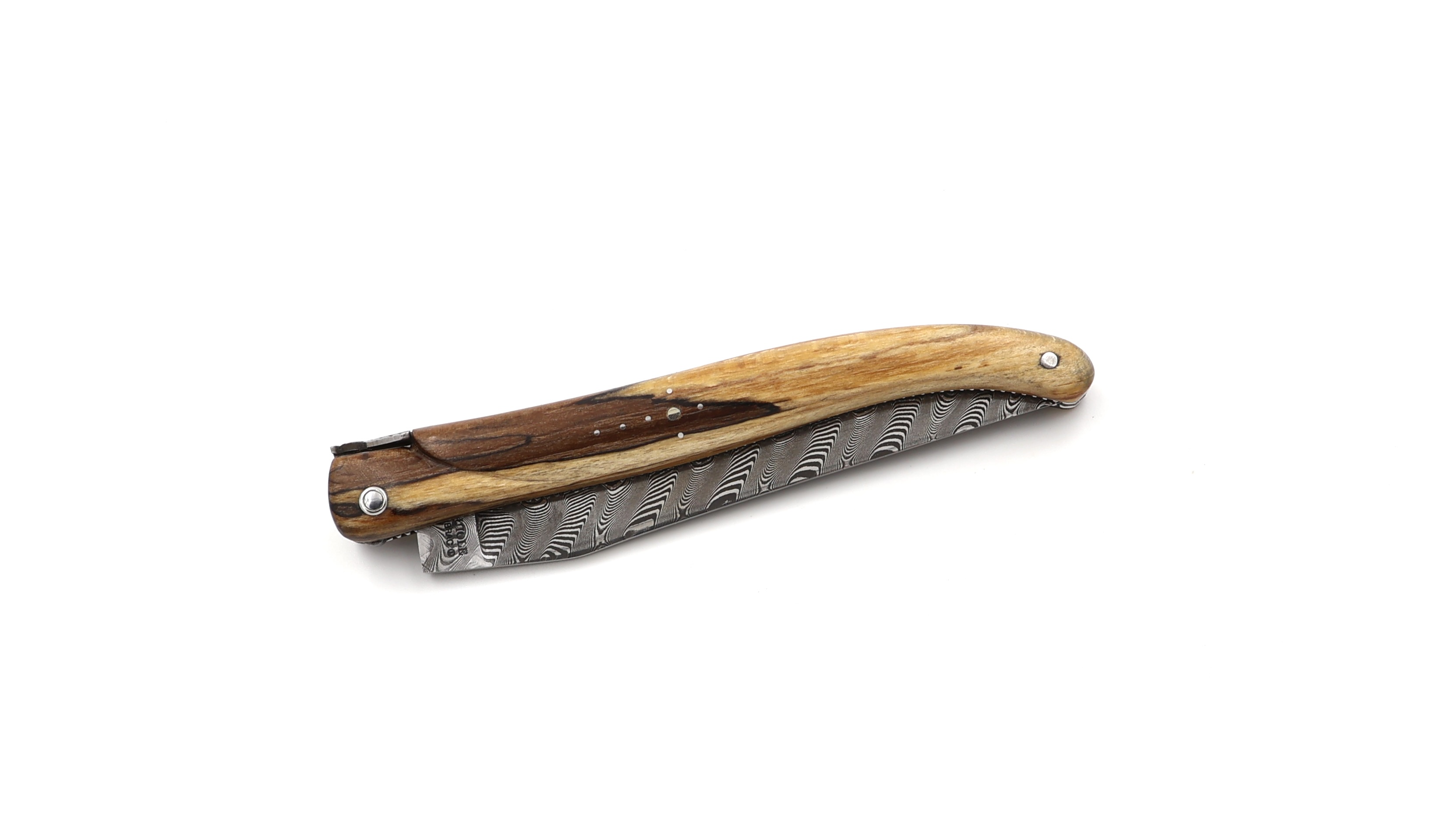 Laguiole en Aubrac Modell Perle DSC® Carbon Damast Aubrac Holz guillochiert massiver Griff 12 cm
