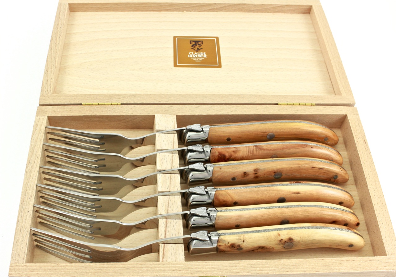 Wacholder-Gabel-6-teilig-2 Claude DOZORME Laguiole Steakgabel Set 6-tlg. Wacholder poliert
