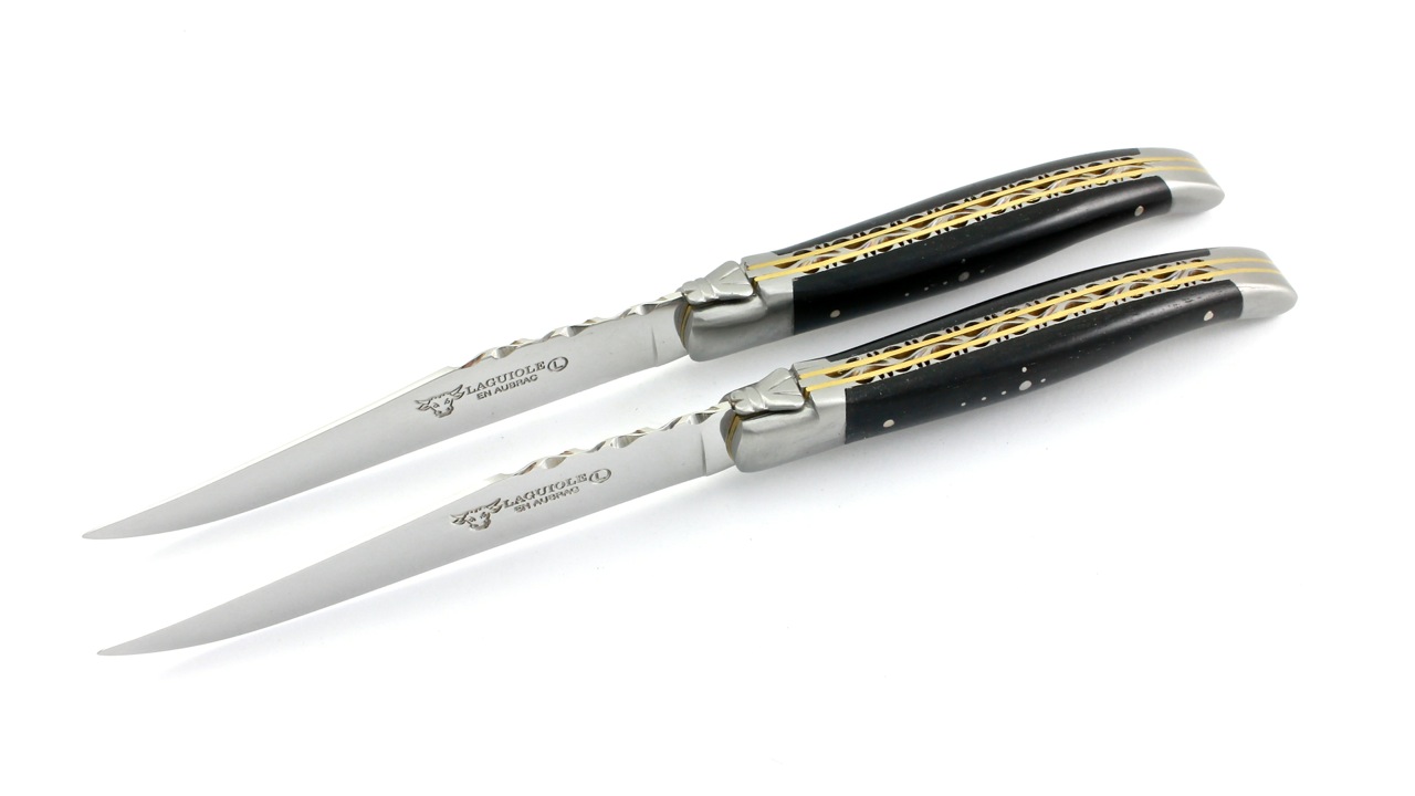 Laguiole en Aubrac double plate steak knives set Ebony