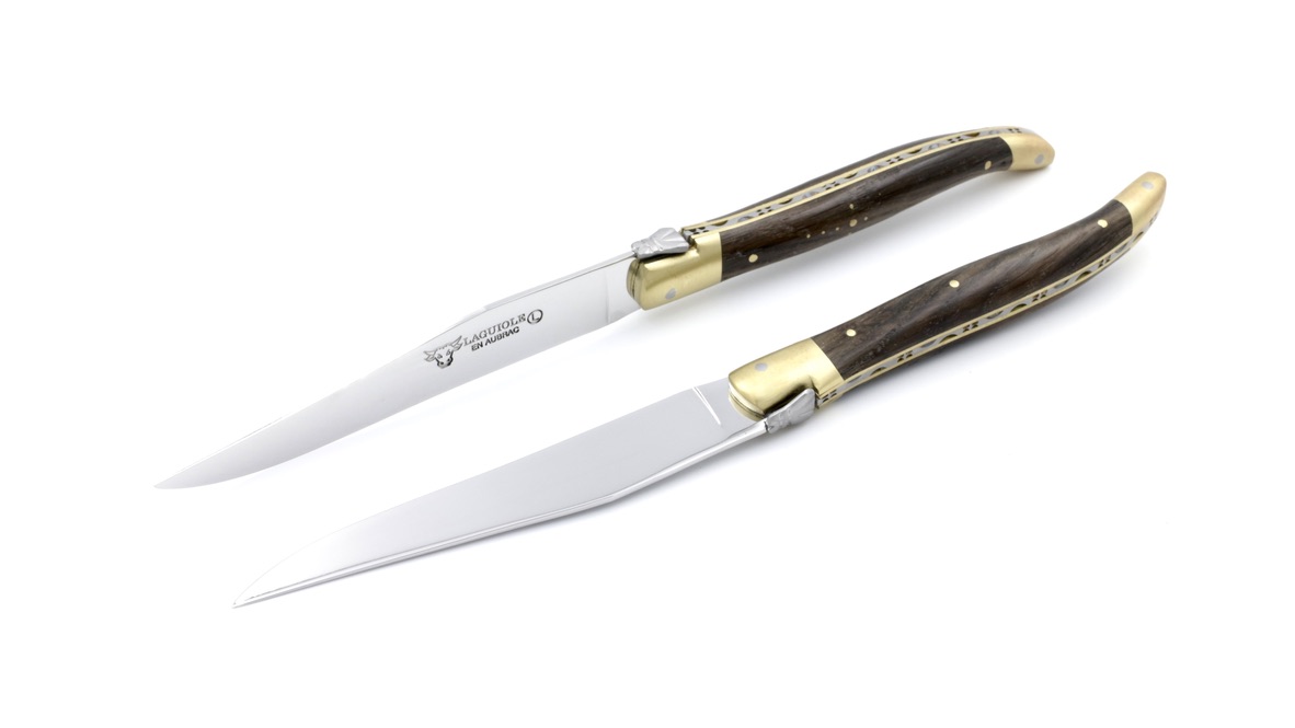 Laguiole en Aubrac fossile Mooreiche Messing Laguiole Steakmesser Set