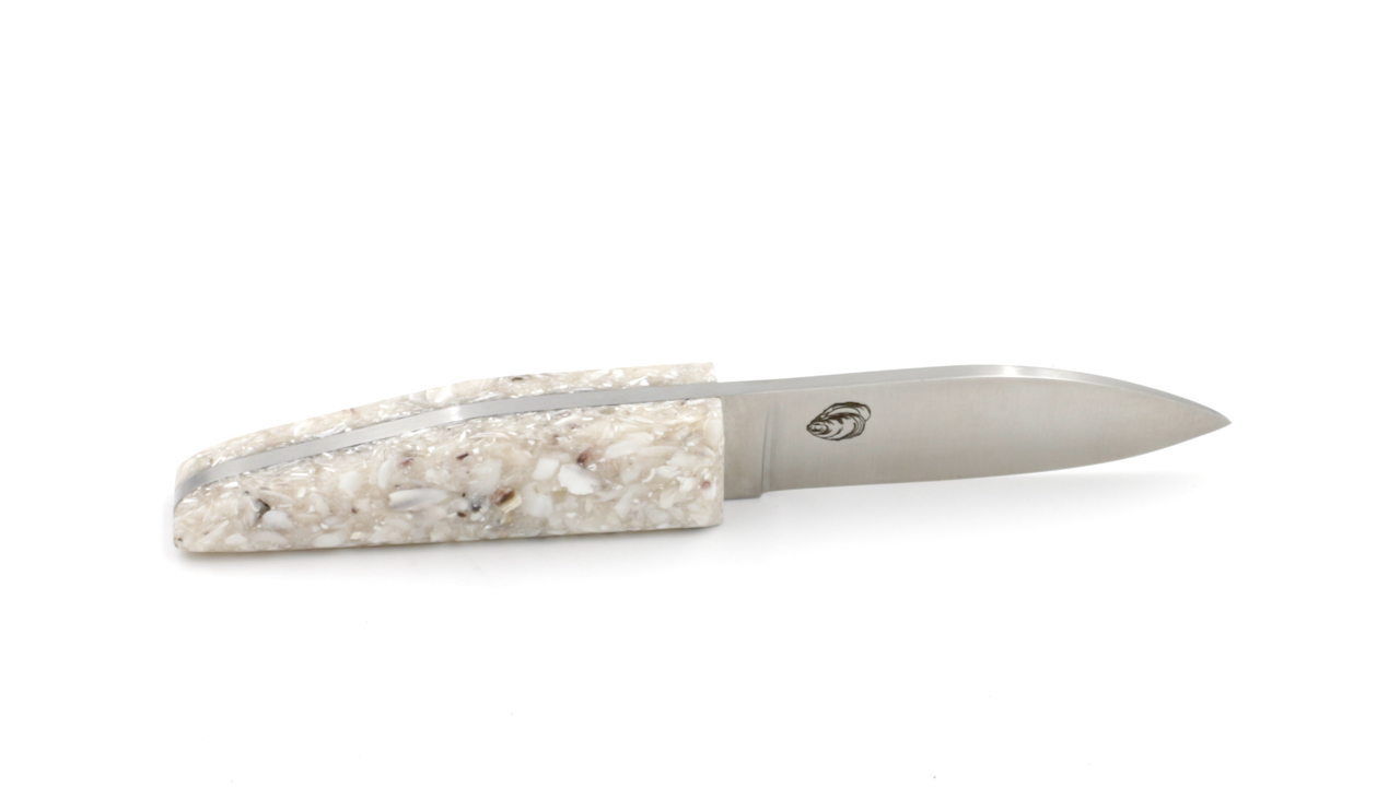 Charles Canonoyster knife scales oyster shell stabilized