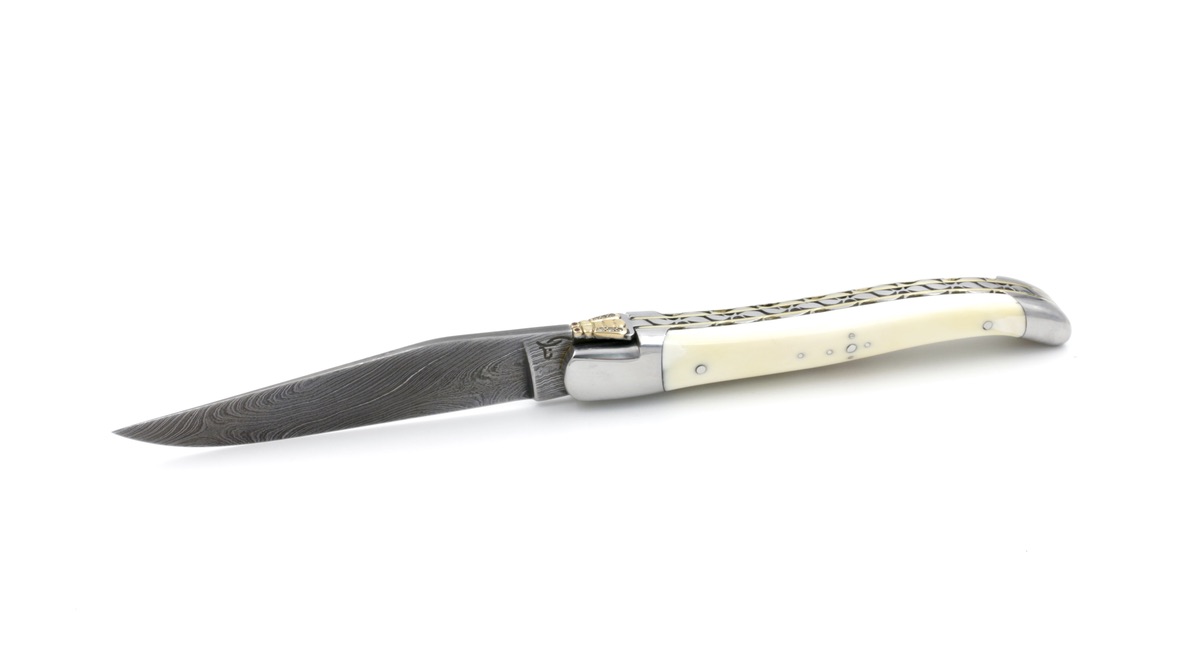 3A6CA269-8F68-41C5-823B-FE9C9339B269_1_105_c Honoré Durand Laguiole knife unique piece wild damascus,mammoth tusk 12 cm