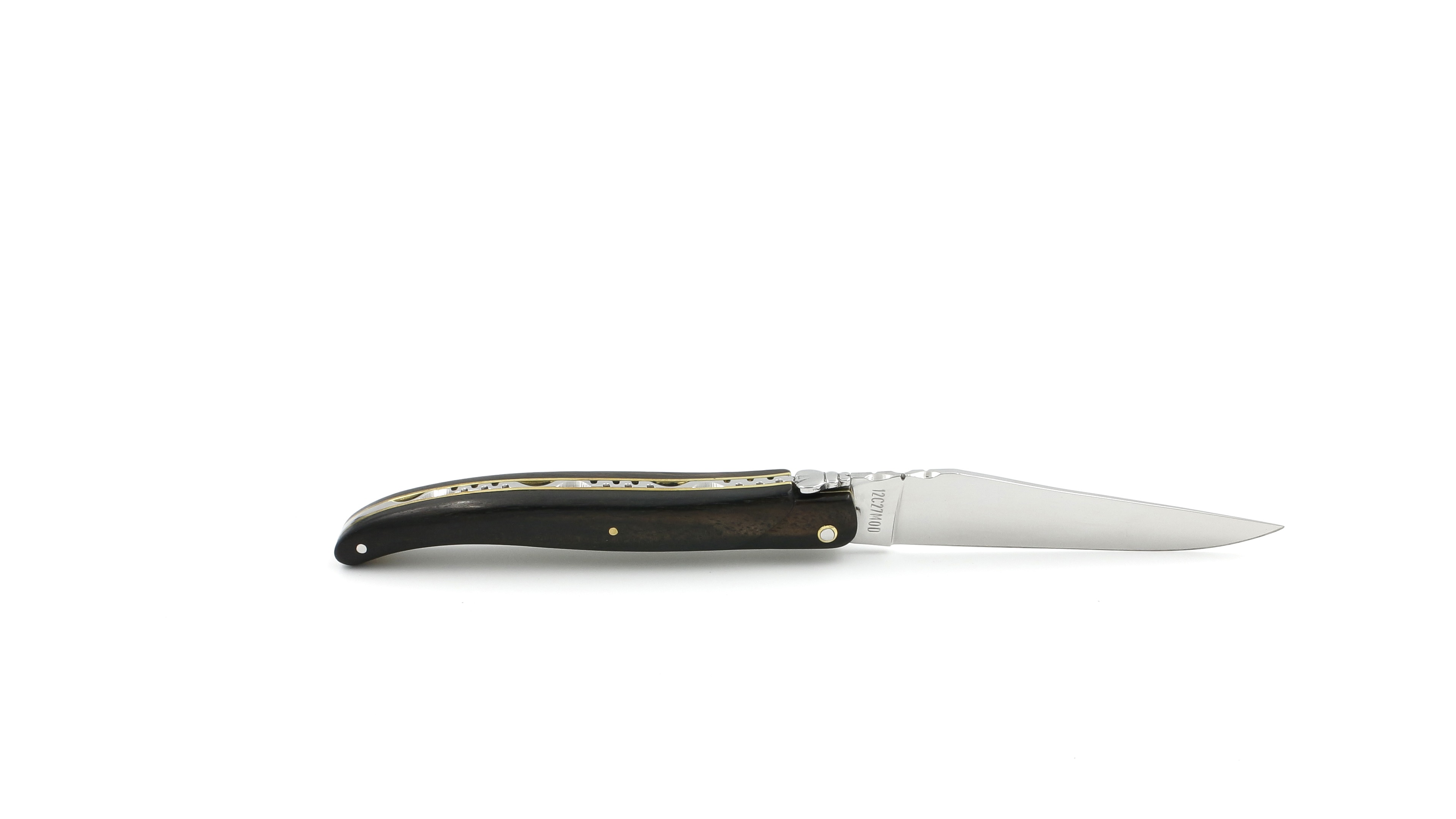 Laguiole en Aubrac Ebony full handle brass plates 12 cm