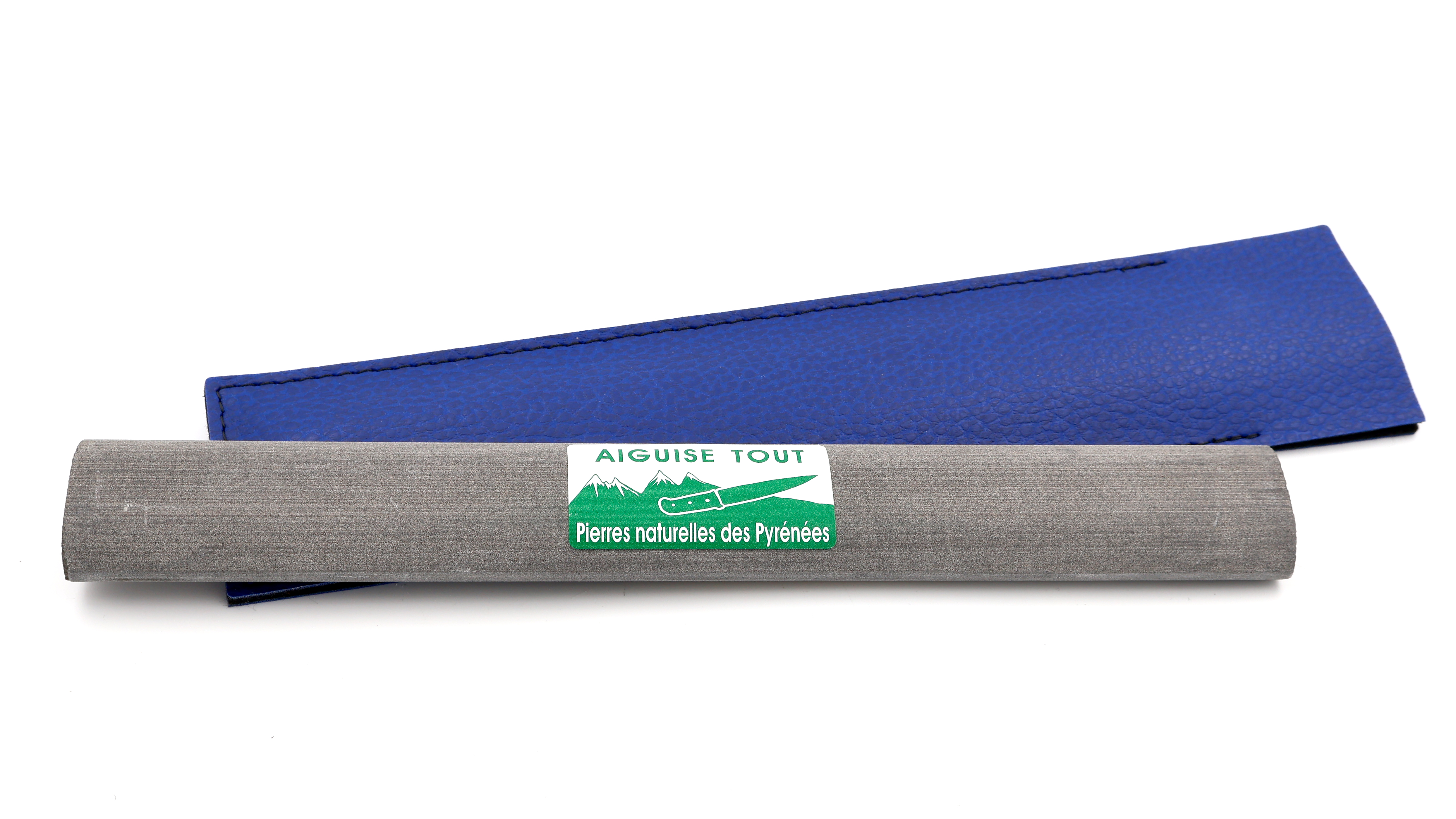 Pierre à Aiguiser des Pyrenées ovaler, natürlicher Schleifstein mit Etui blau 230 x 25 mm