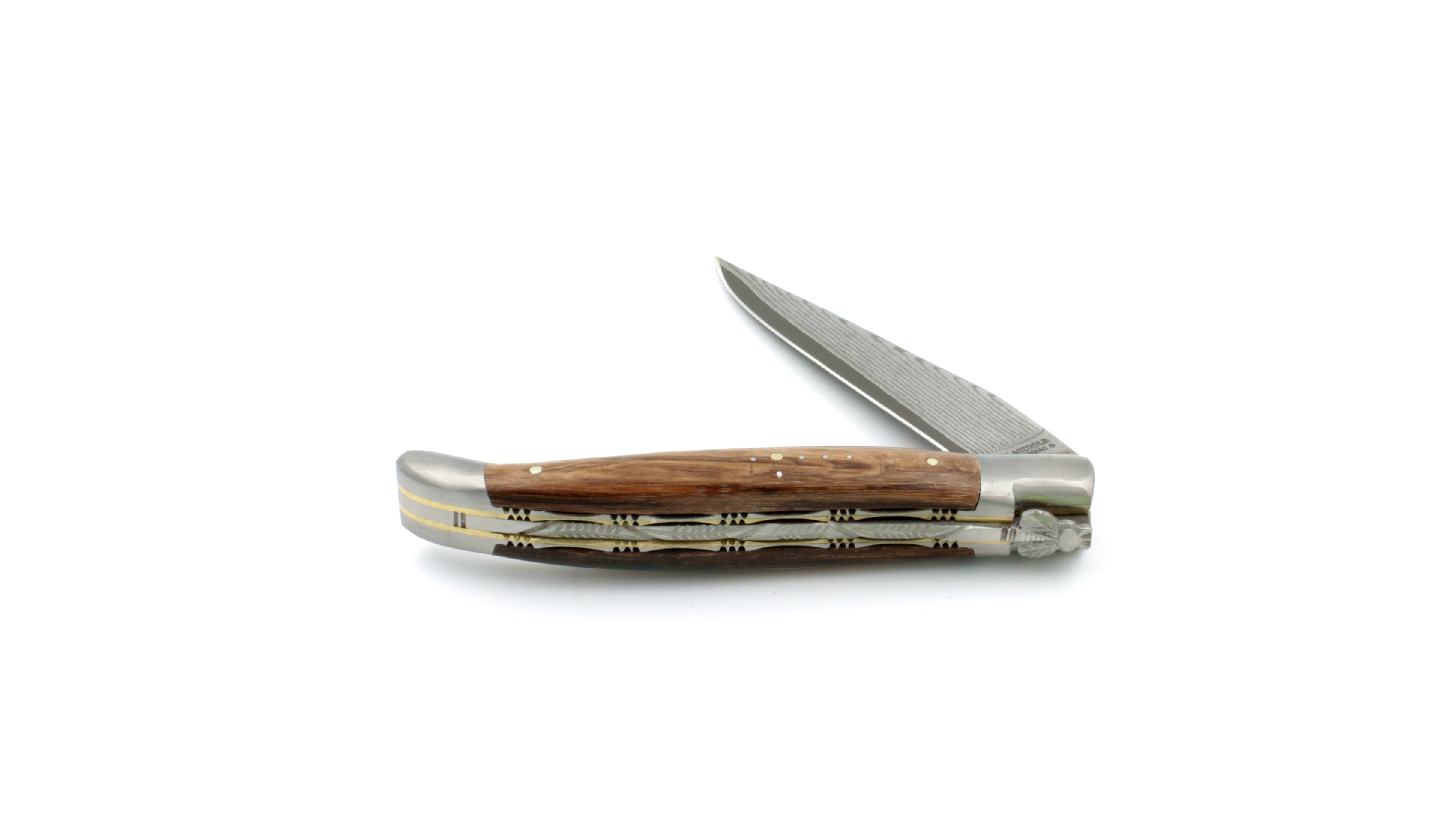 Laguiole en Aubrac jap. Damastklinge Weinstock Doppelplatine/Messingplatine 12 cm Laguiole en Aubrac jap. Damastklinge Weinstock Doppelplatine/Messingplatine 12 cm