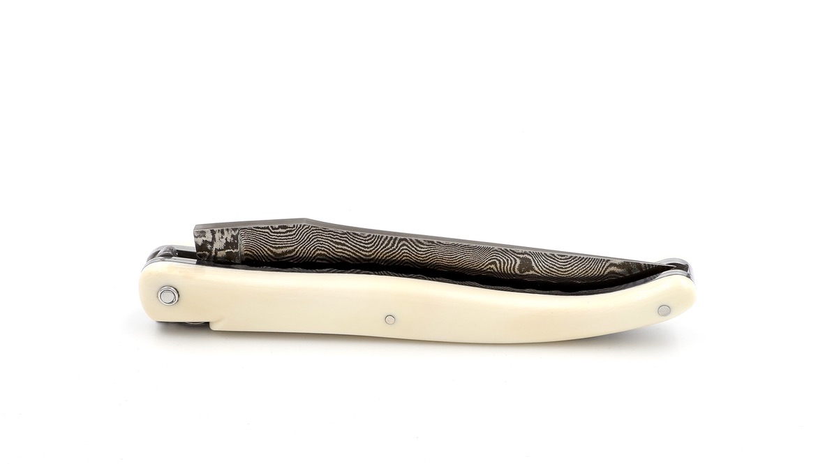 Laguiole en Aubrac double plates knife DSC® carbon damascus warthog-ivory full handle 12 cm