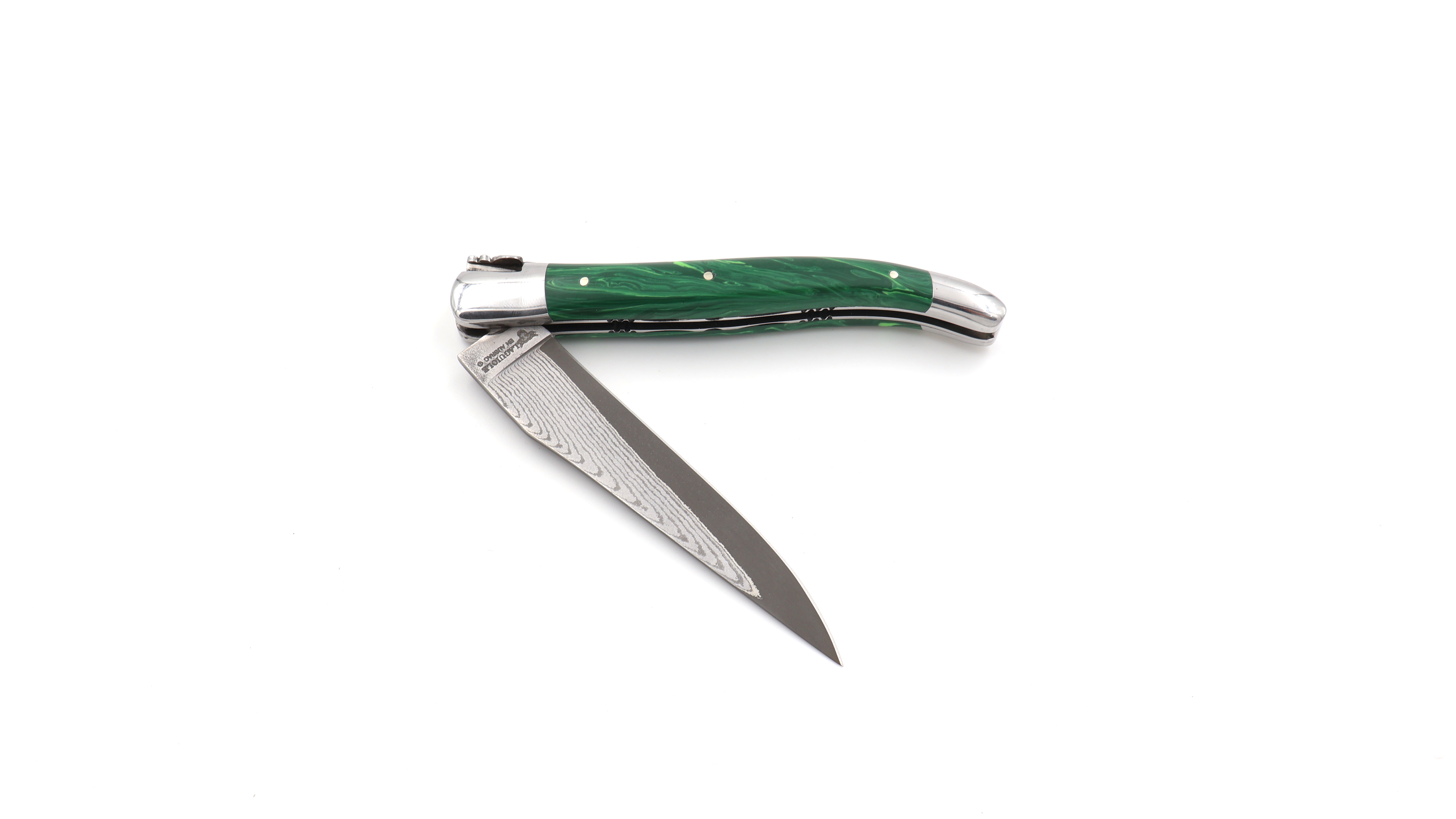 Laguiole en Aubrac jap. Damastklinge Malachit guillochierte Platine 12 cm Laguiole en Aubrac jap. Damastklinge Malachit guillochierte Platine 12 cm