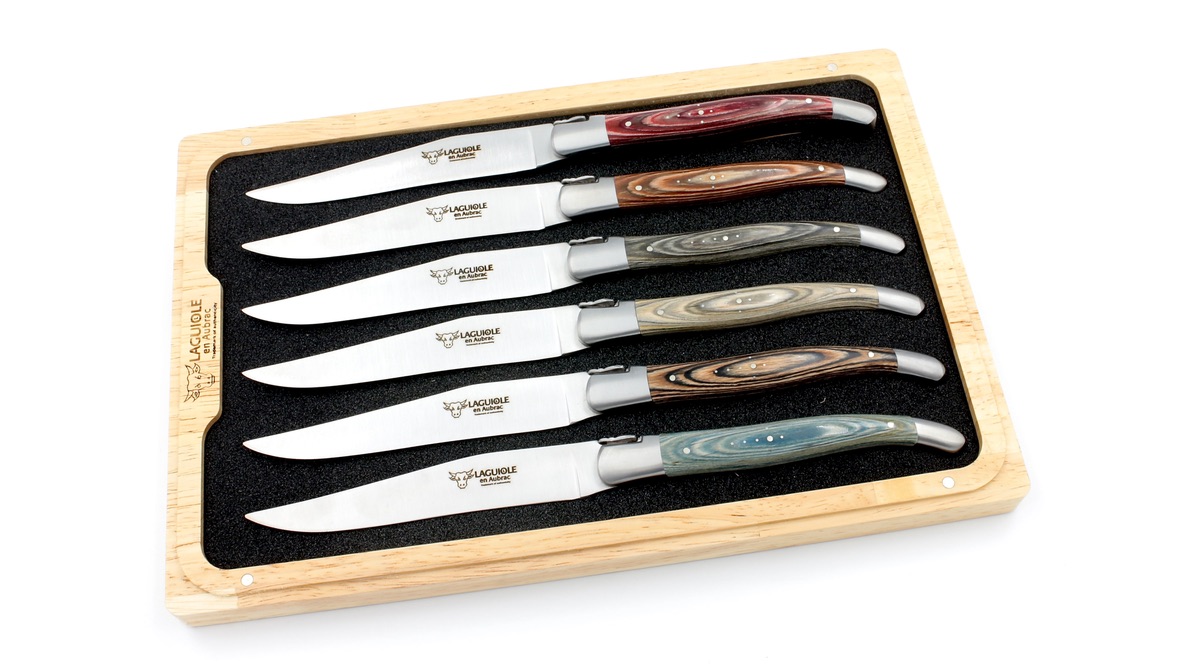 Laguiole en Aubrac steak knives set Pakawood colored set of 6