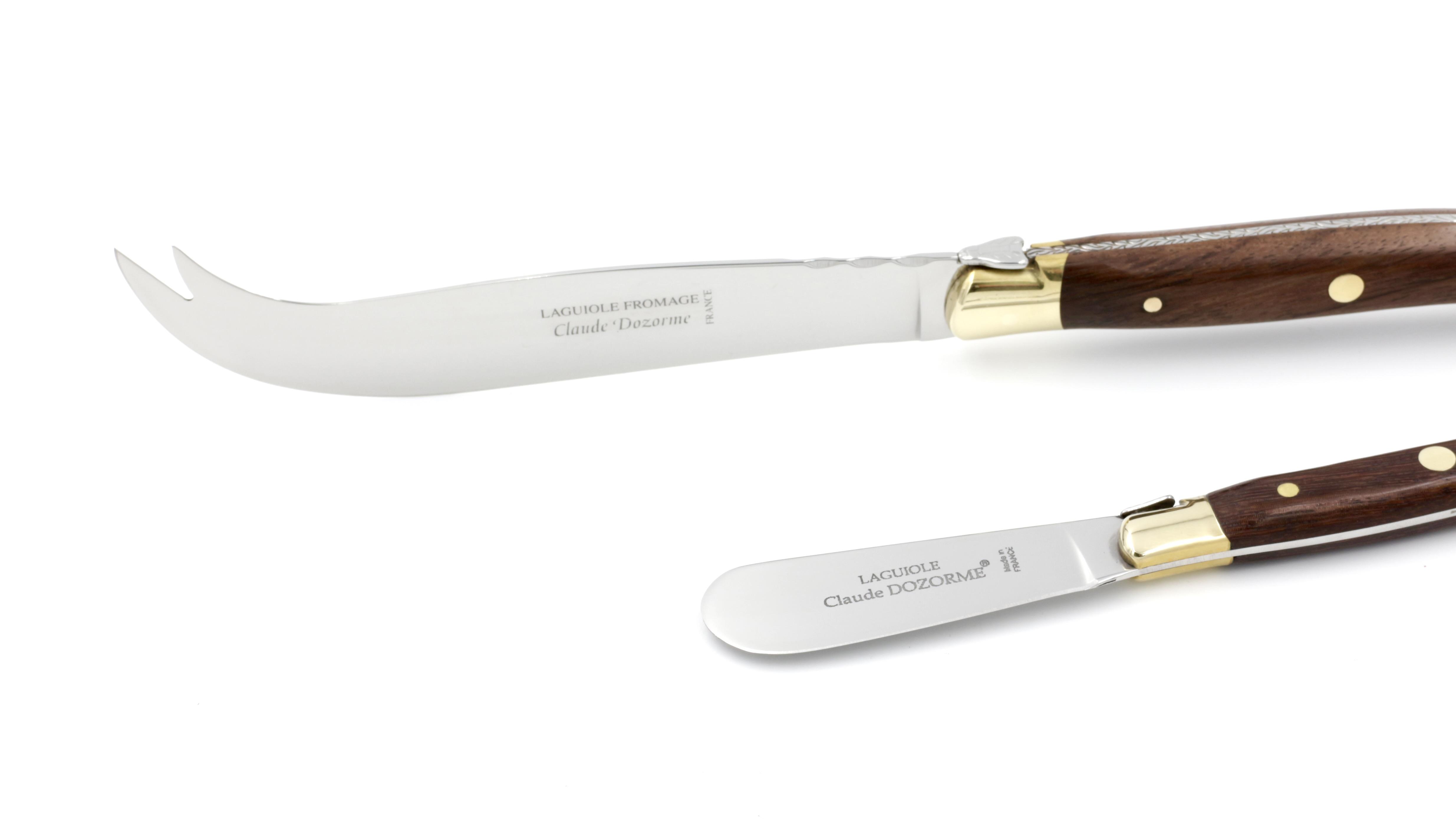 Claude DOZORME Laguiole cheese knife and butterknife vallerina brass bolster