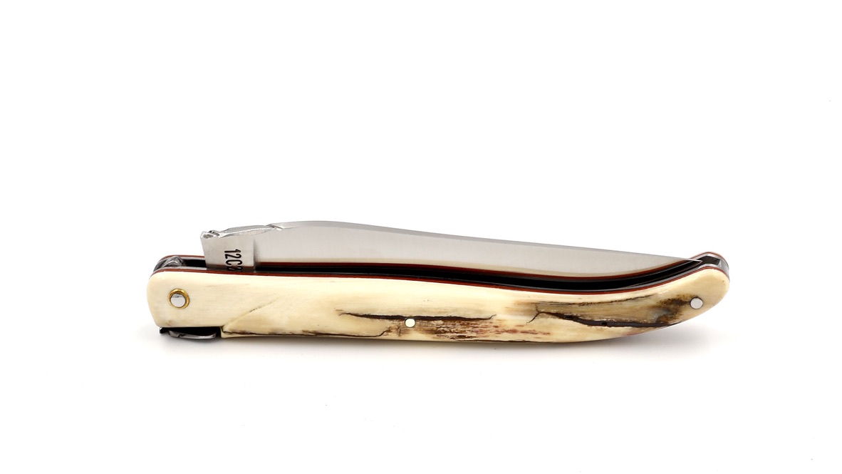 Laguiole en Aubrac Laguiole knife unique piece full handle mammoth ivory 12 cm