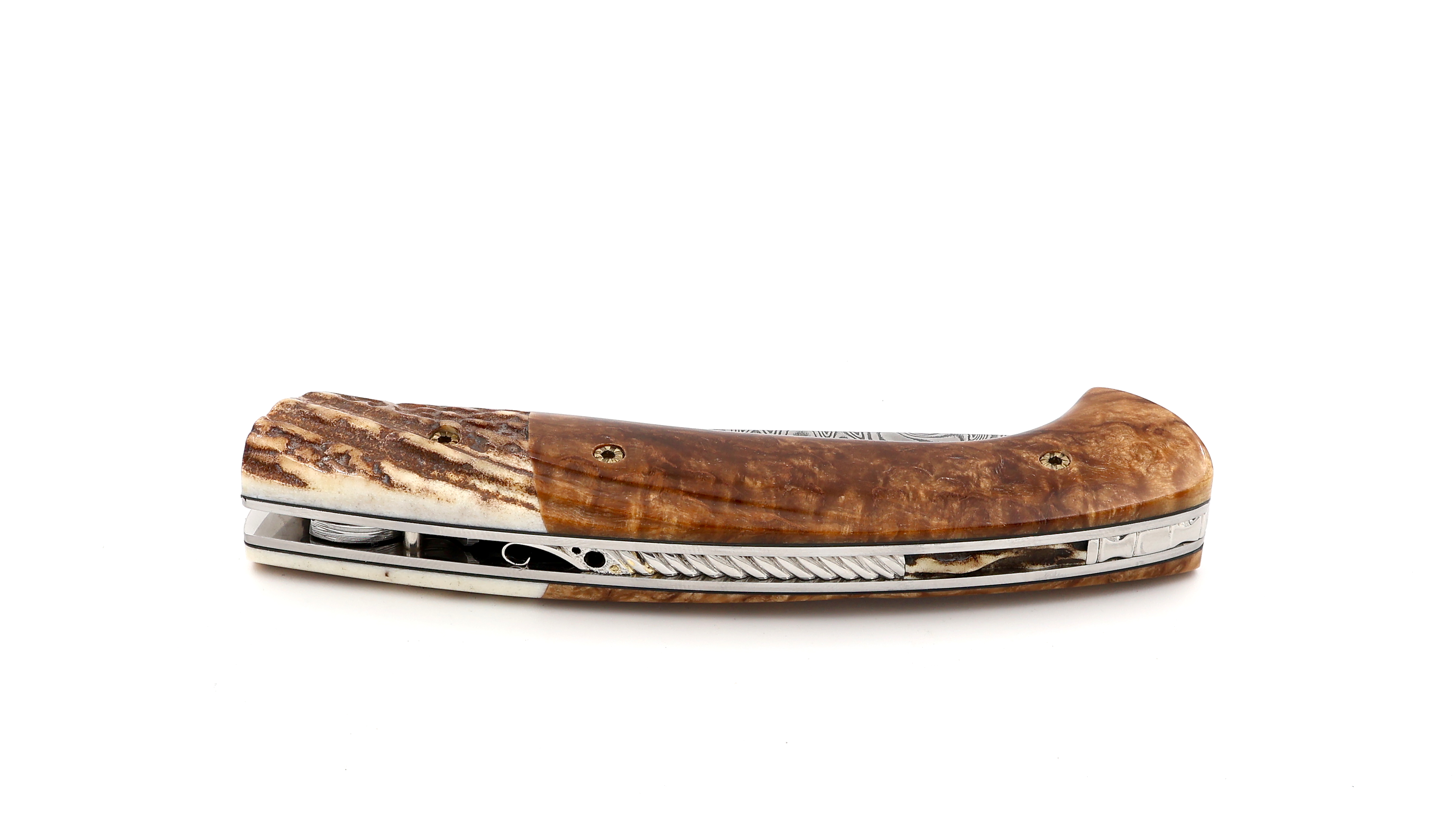 MANU LAPLACE 1515 DAKKAR amboina burlwood & staghorn damascus blade