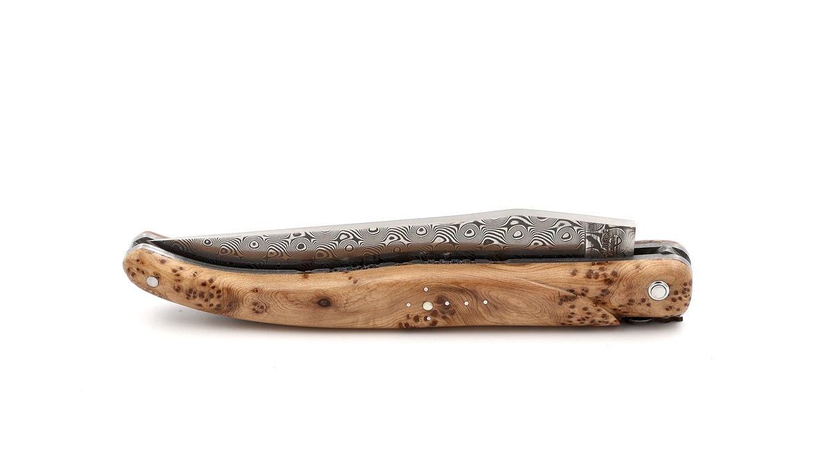 Laguiole en Aubrac damascus full handle juniper wood with double plates 12 cm