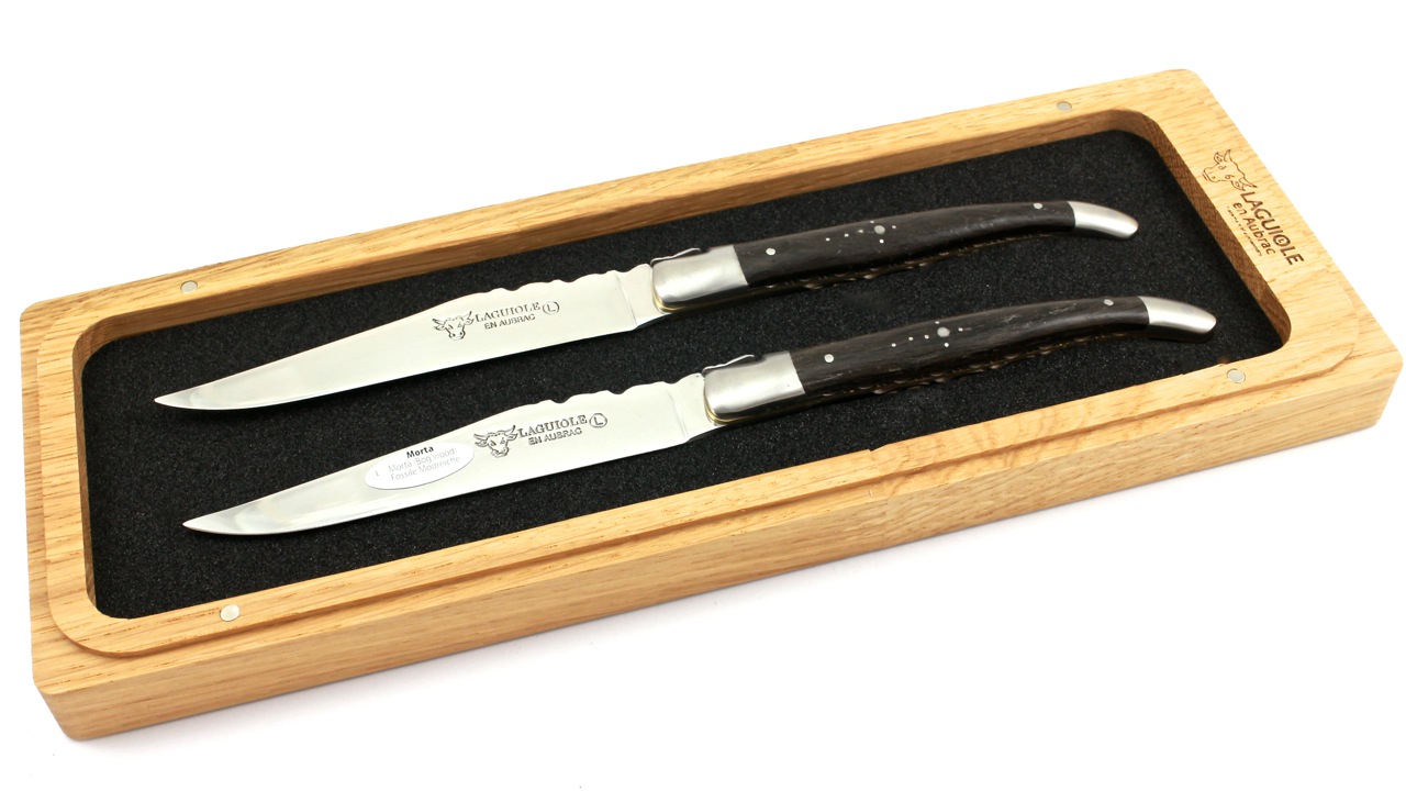 Laguiole en Aubrac Laguiole Doppelplatinen Steakmesser Mooreiche Set 2-tlg.