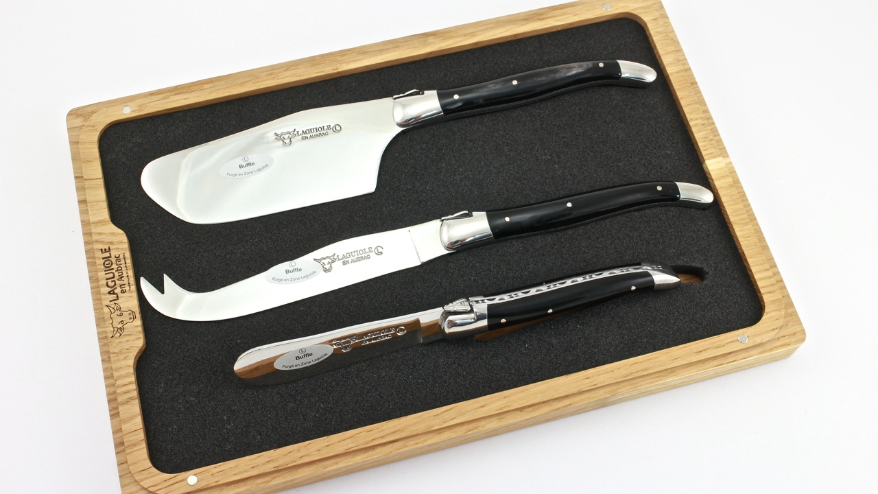 buffel-3-tlg-2 Laguiole en Aubrac Laguiole Käsebesteck 3-teilig Büffelhorn