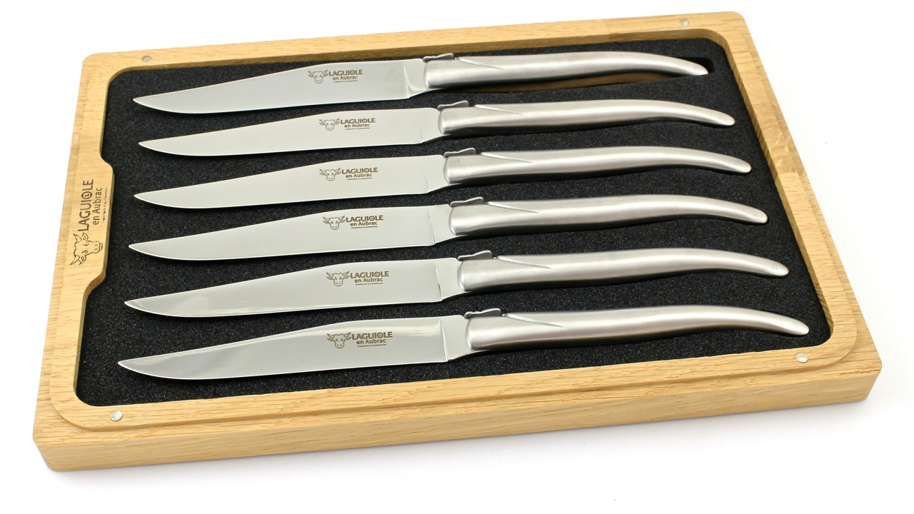 Laguiole en Aubrac Laguiole Steakmesser Set 6-teilig Edelstahl geschmiedet matt