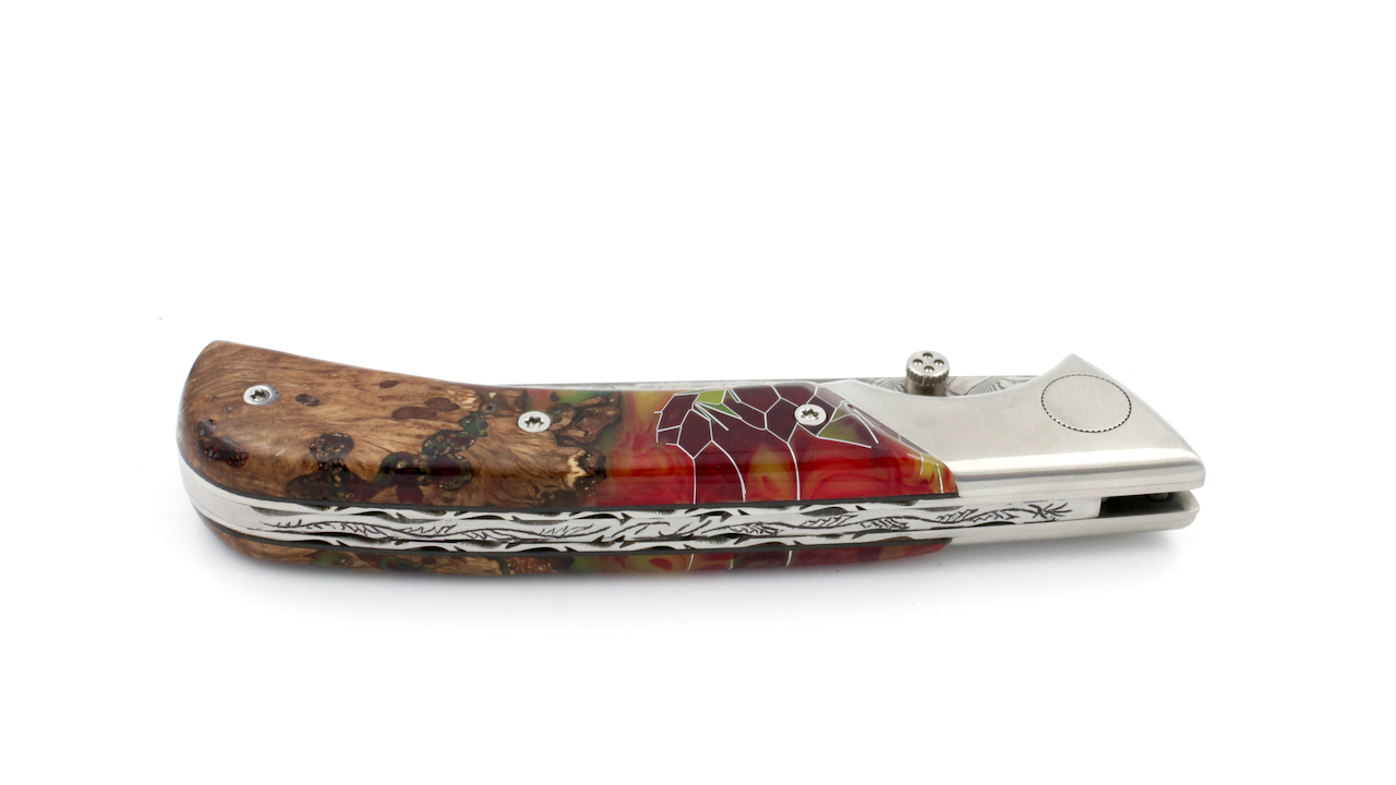 5-15-140-15GR-E17-1 Claude DOZORME EOK hunting knife Nid d'Abeille poplarburl wood