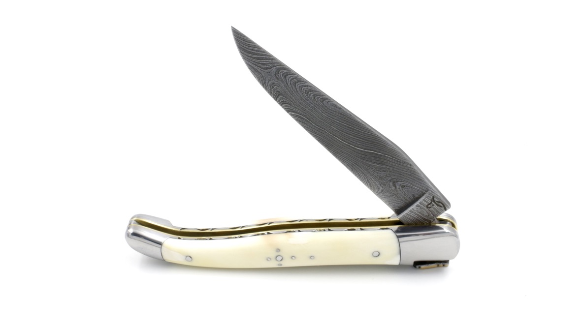 E15D6718-8E8F-4594-BC18-8E849788CE49_1_105_c Honoré Durand Laguiole knife unique piece wild damascus,mammoth tusk 12 cm