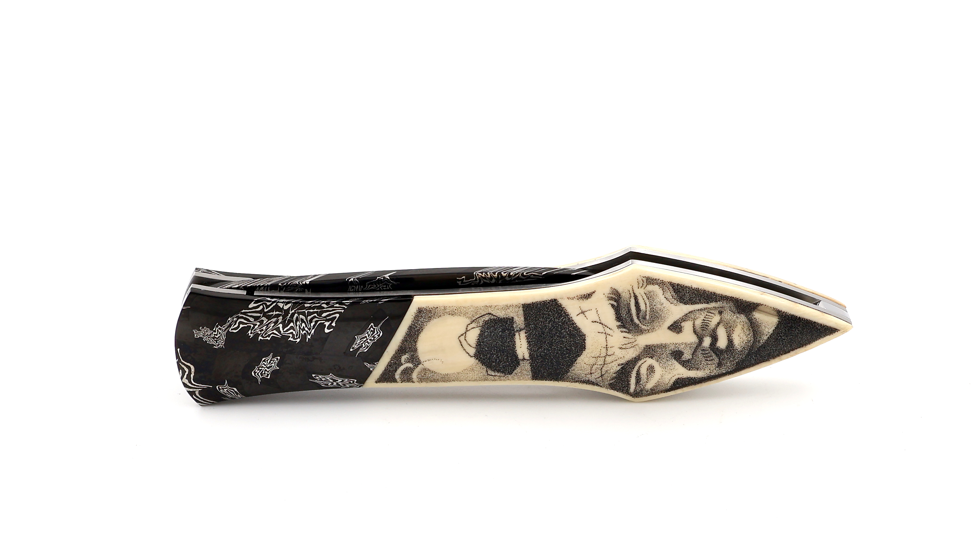 LARAUD Blades L’Oegopsyde Mammutelfenbein Scrimshaw Mosaik-Damastklinge