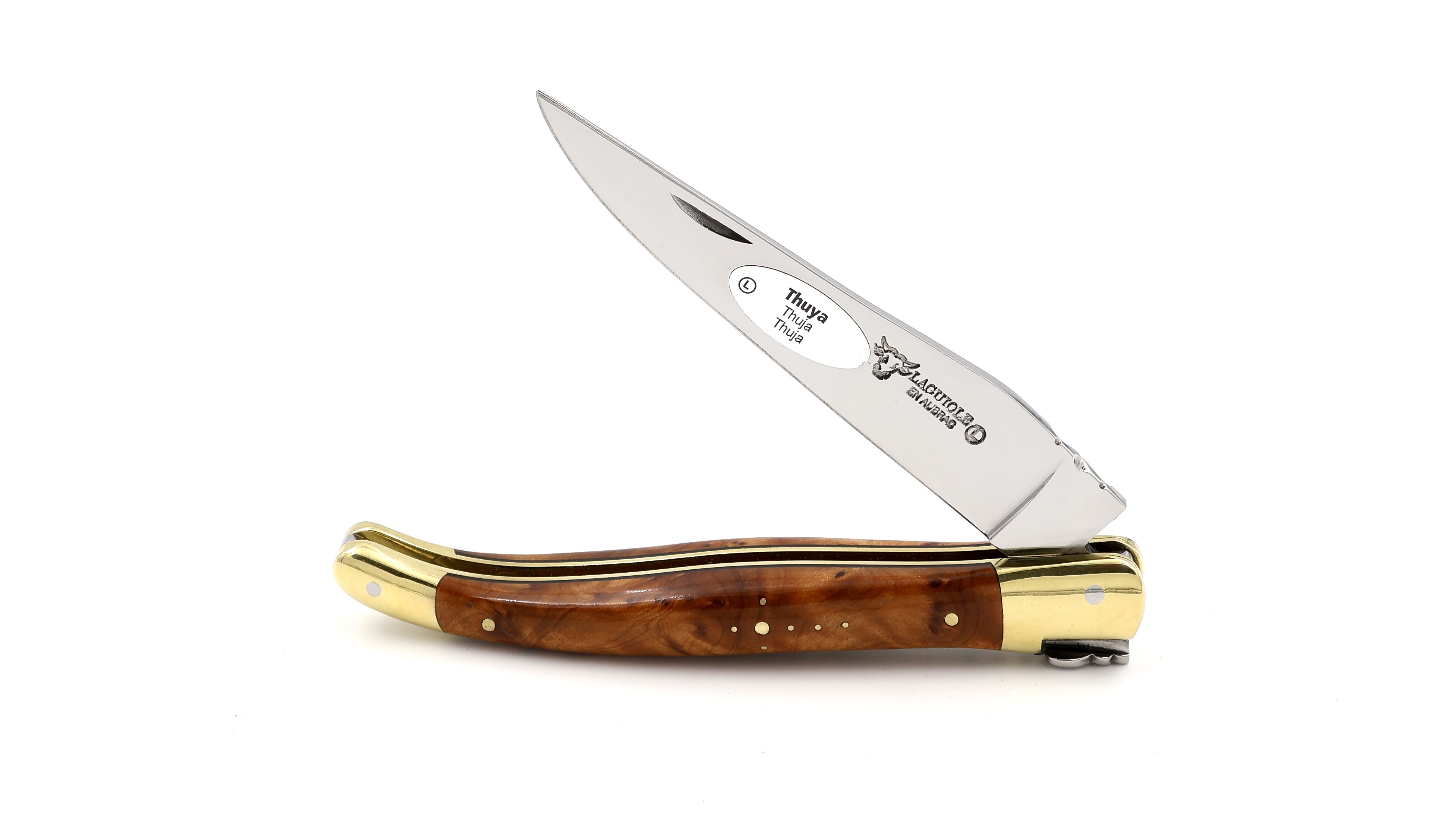 Laguiole en Aubrac Thuya Wurzelholz Messingbacken poliert 12 cm