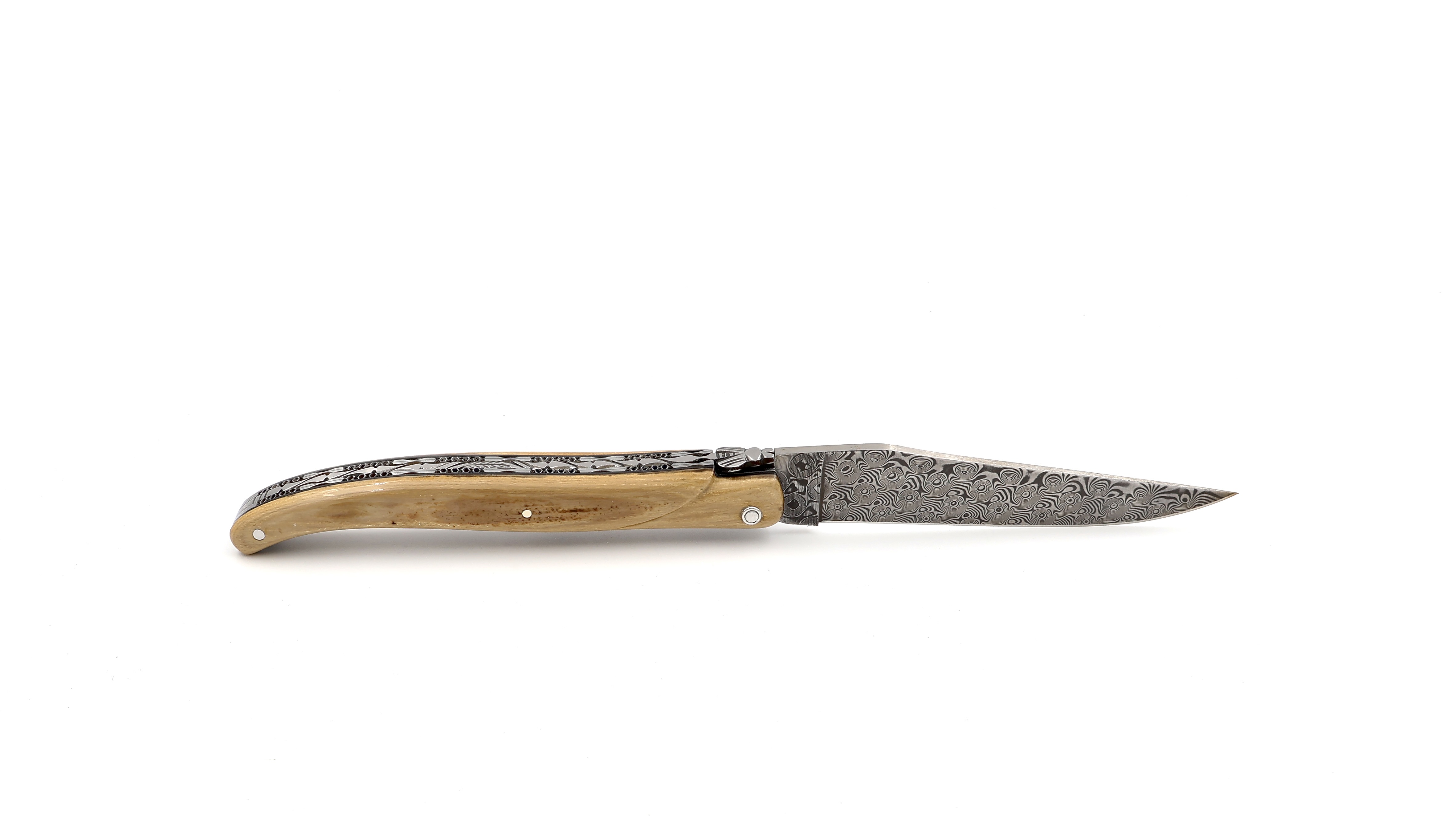 Laguiole en Aubrac DSC® Rosendamast Mammutelfenbein Kruste massiv Doppelplatinen 12 cm 