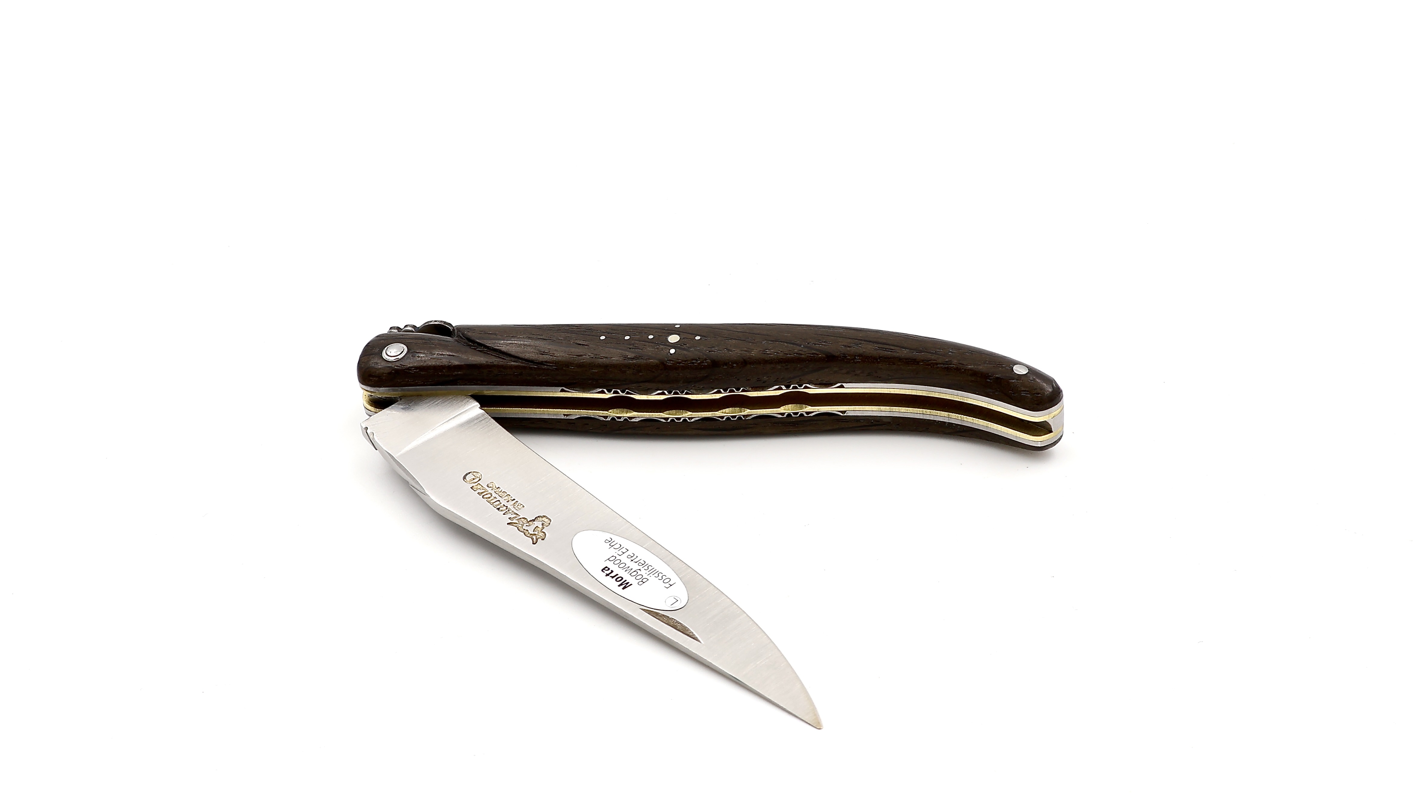 Laguiole en Aubrac double plates, one brass,  knife Bogwood full handle 12 cm