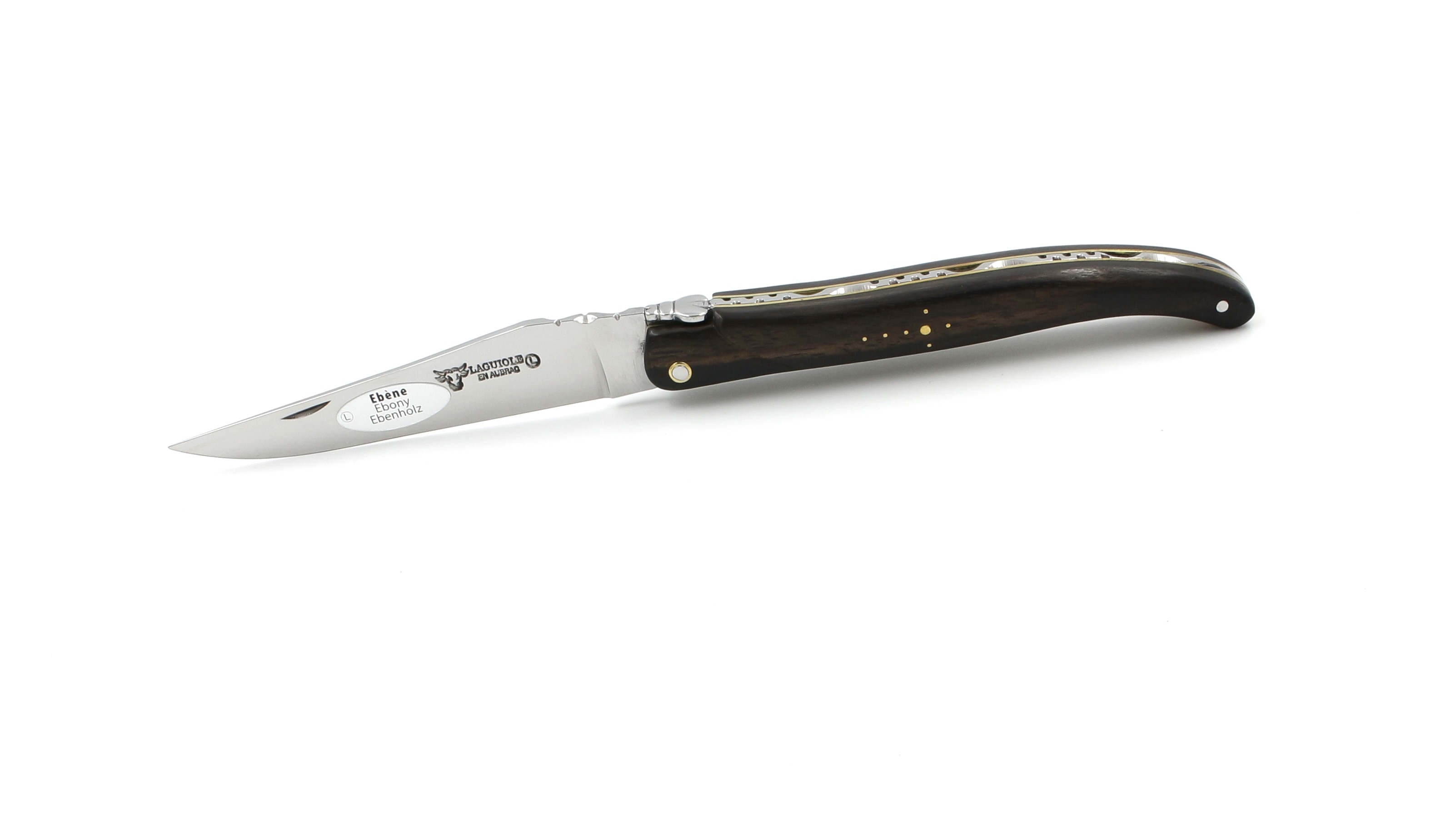 Laguiole en Aubrac Ebony full handle brass plates 12 cm