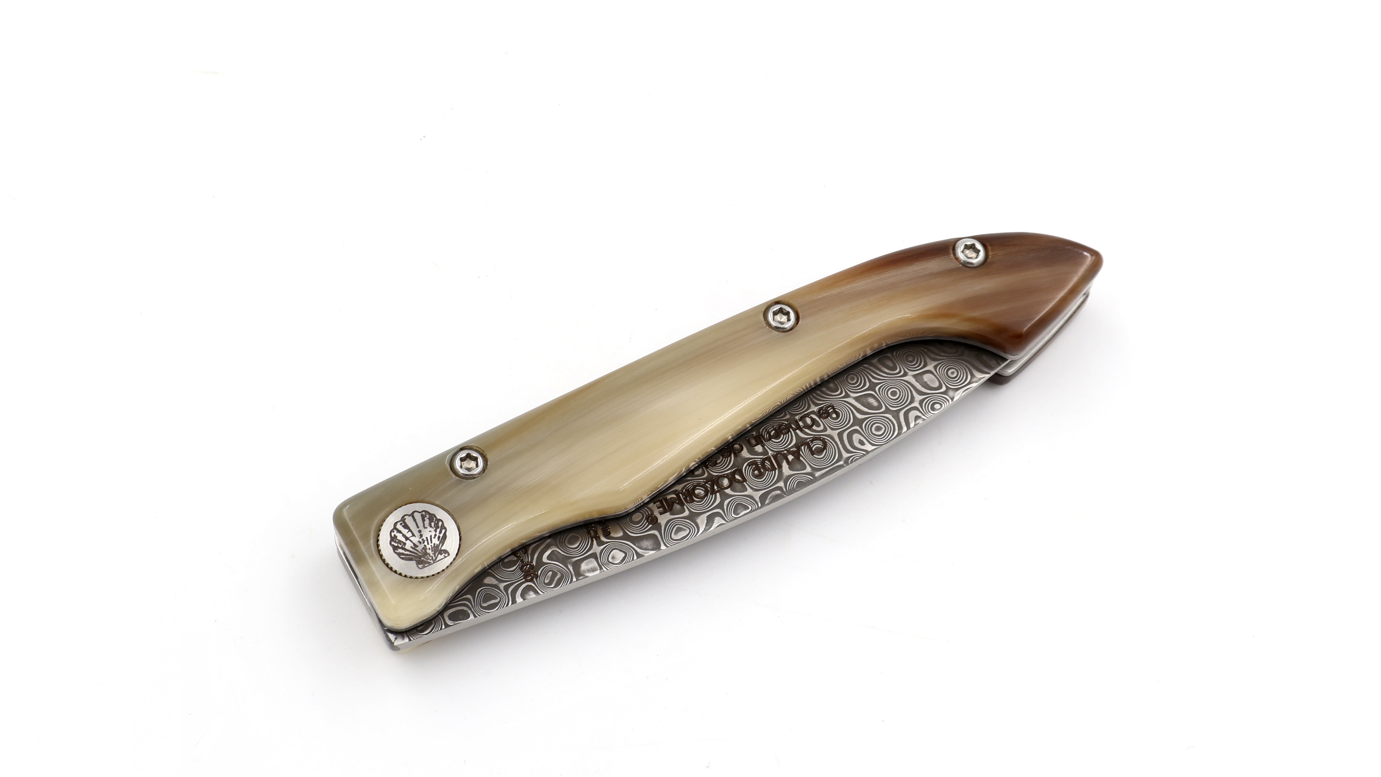 Claude DOZORME Capucin Compostelle horn tip damascus blade Claude DOZORME Capucin Compostelle horn tip damascus blade