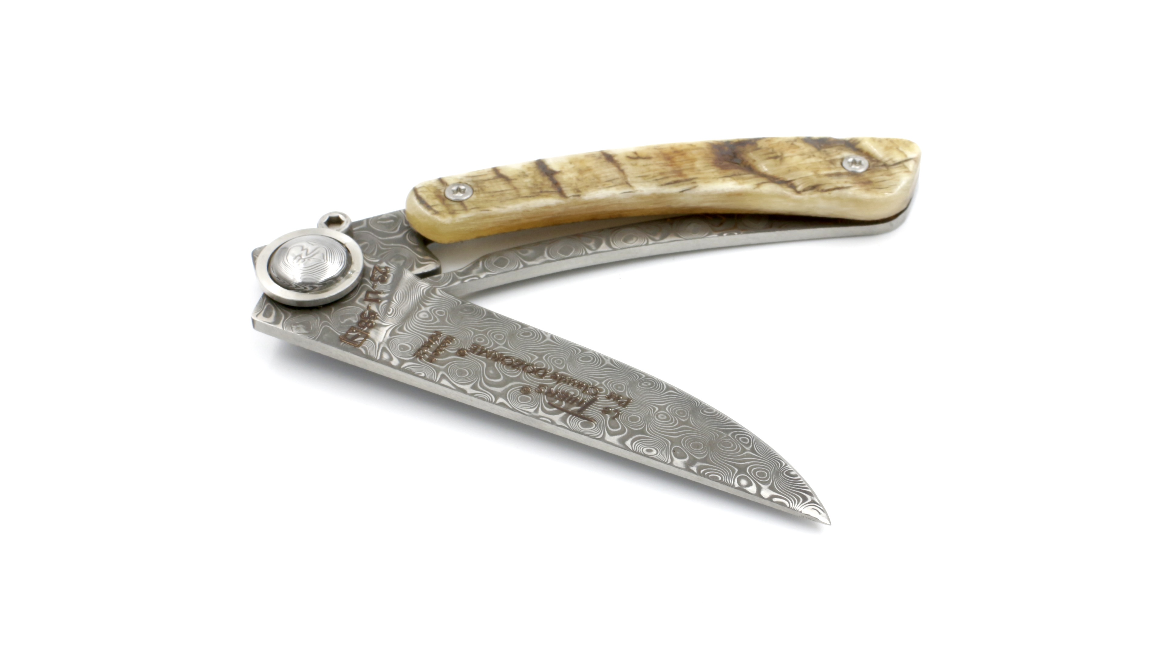 Claude DOZORME Thiers Liner ram horn dark damascus blade