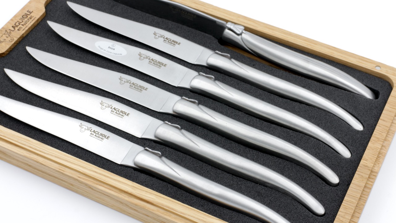 Laguiole en Aubrac stainless steel forged Steakknives Set of 6 completely mat