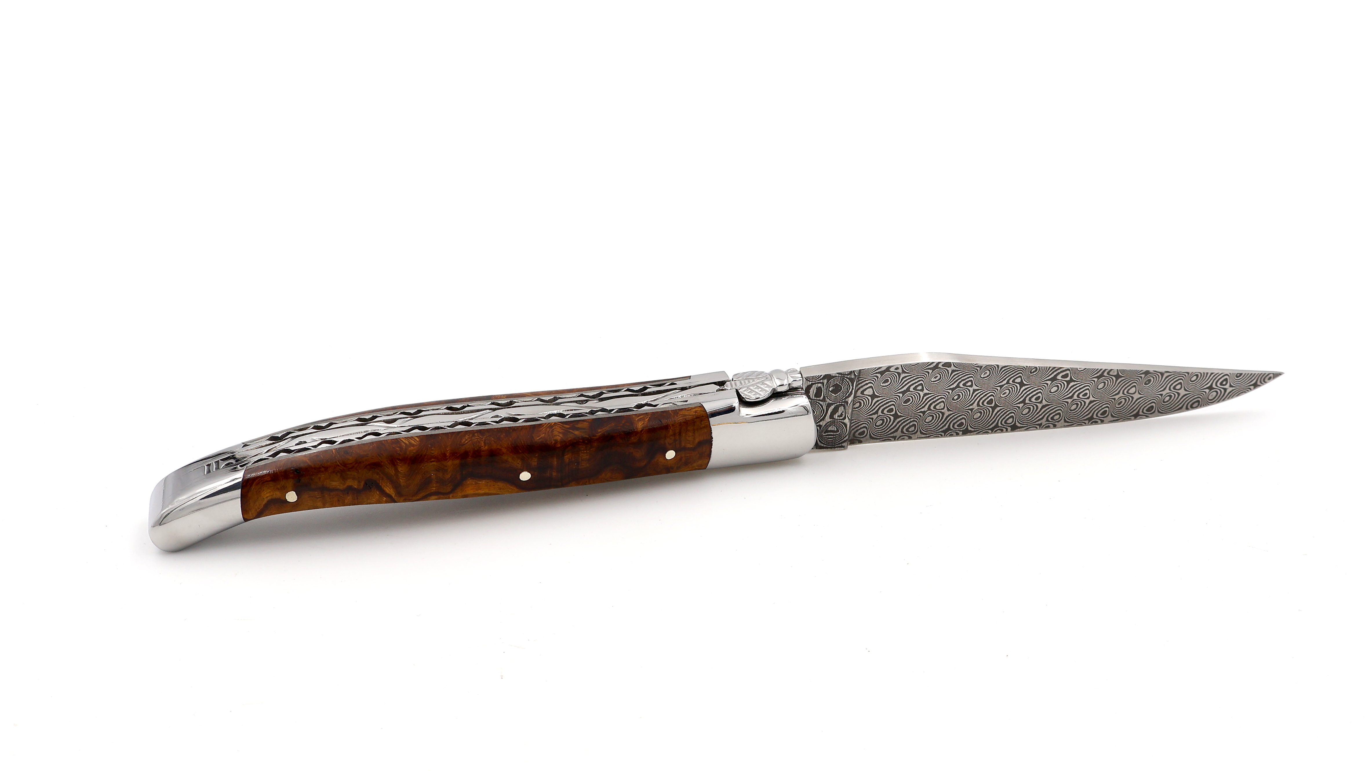 Laguiole en Aubrac DSC® Rosendamast Wüsteneisenholz Wurzel poliert Doppelplatine 12 cm