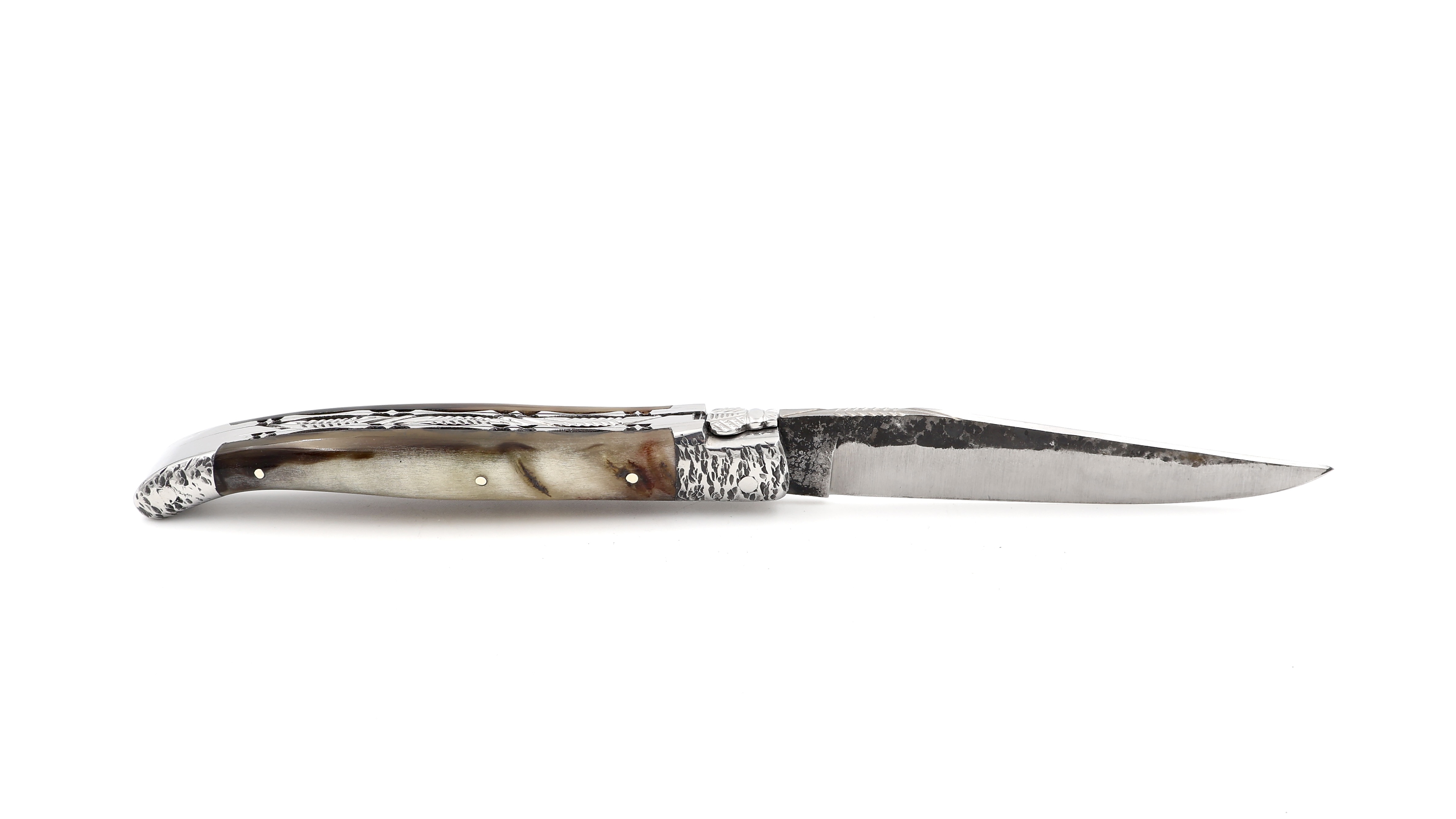Laguiole en Aubrac Brut de Forge Widderhorn handgehämmerte Backen Doppelplatine 12 cm