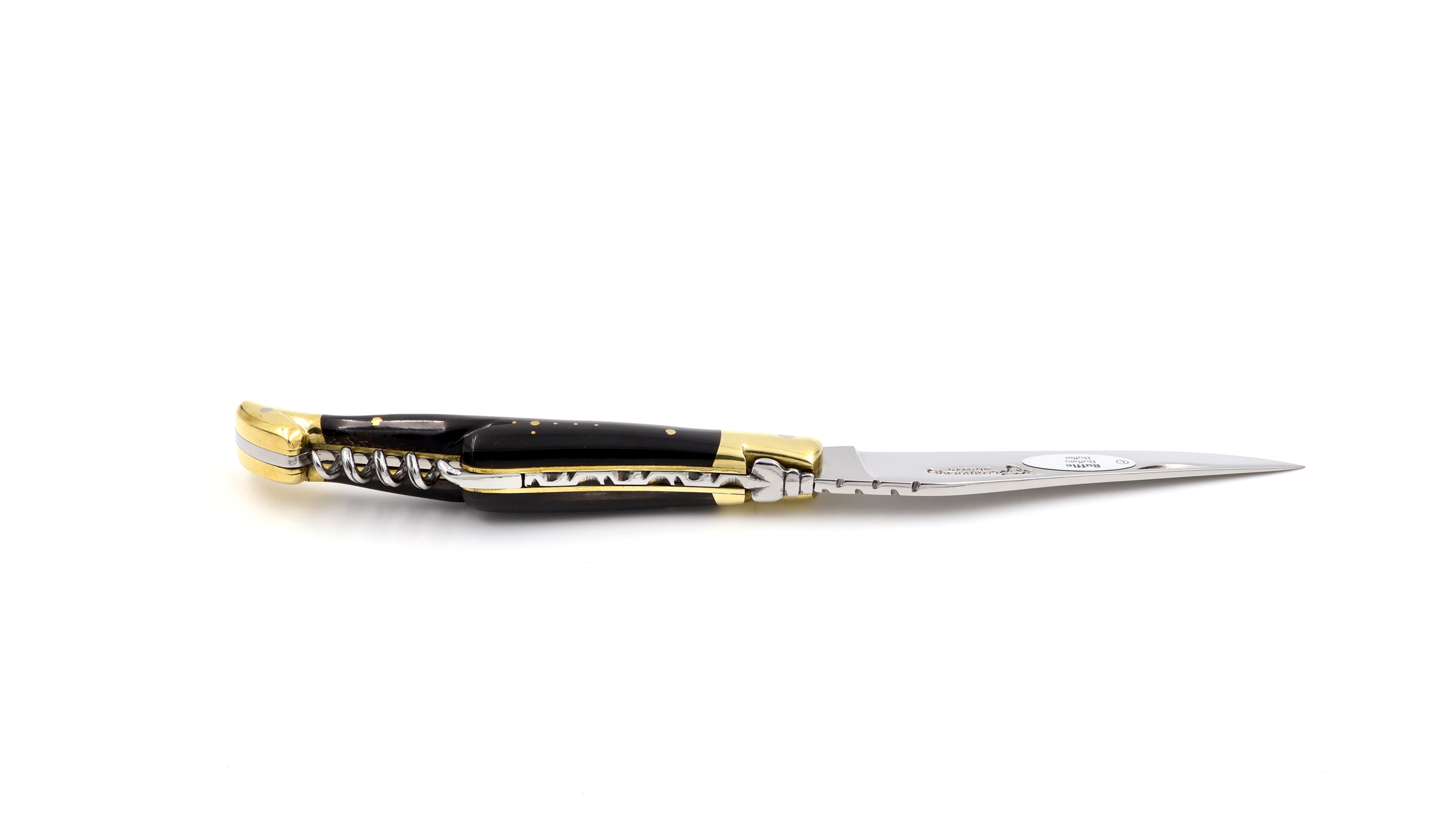 Laguiole en Aubrac Büffelhorn Messingbacken Korkenzieher 12 cm 