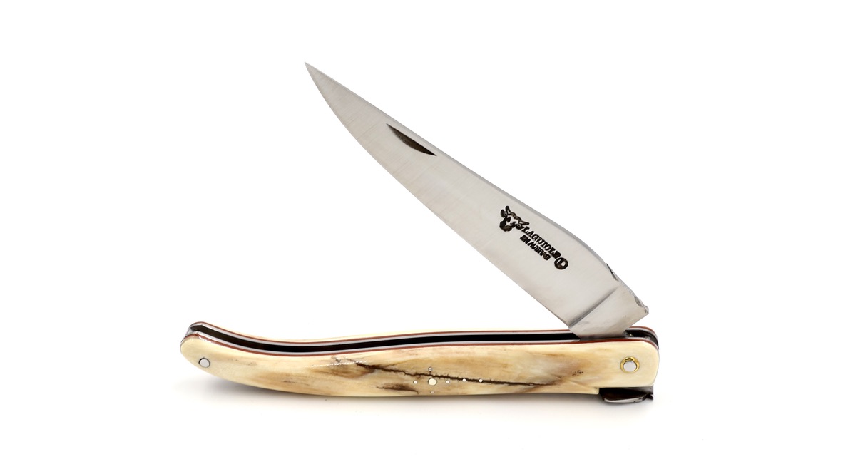 Laguiole en Aubrac Laguiole knife unique piece full handle mammoth ivory 12 cm