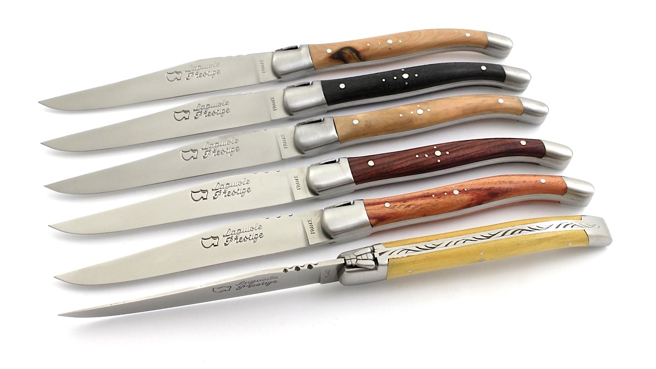 AU SABOT Laguiole steakknives Prestige set of 6 mixed wood