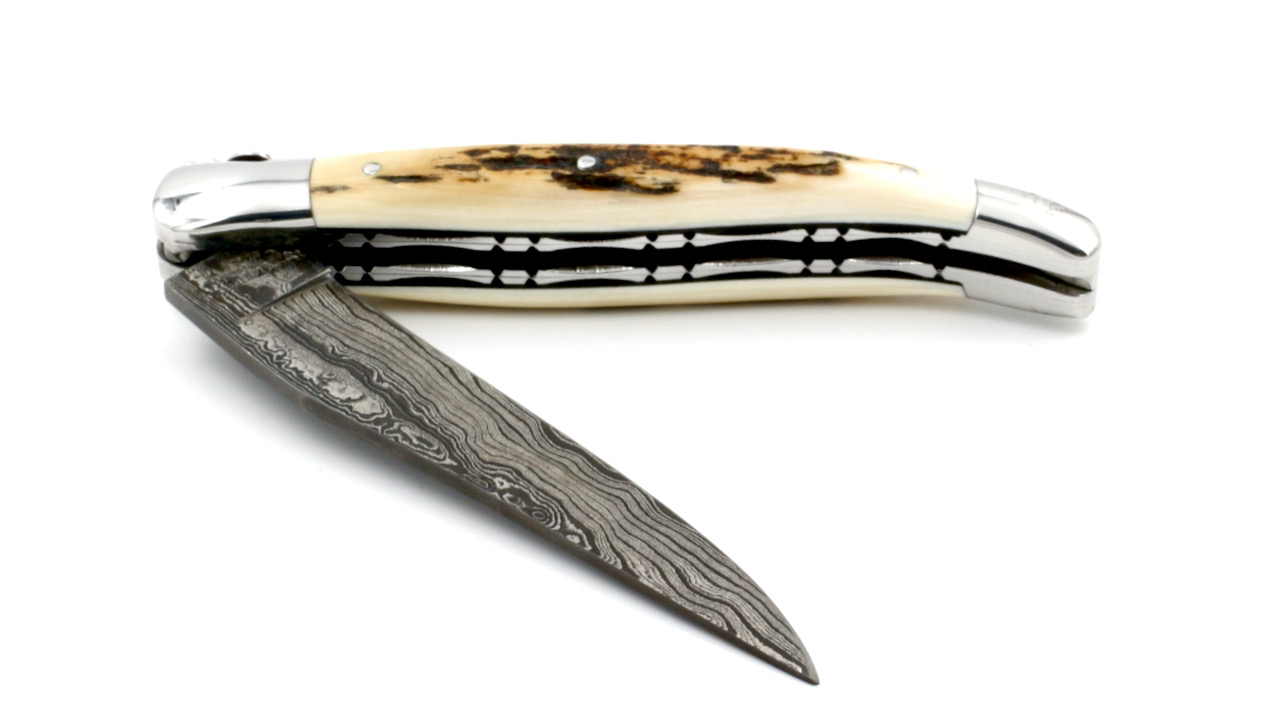 IMG_3103 Laguiole en Aubrac Damast Mammutelfenbein Kruste Doppelplatinen 12 cm