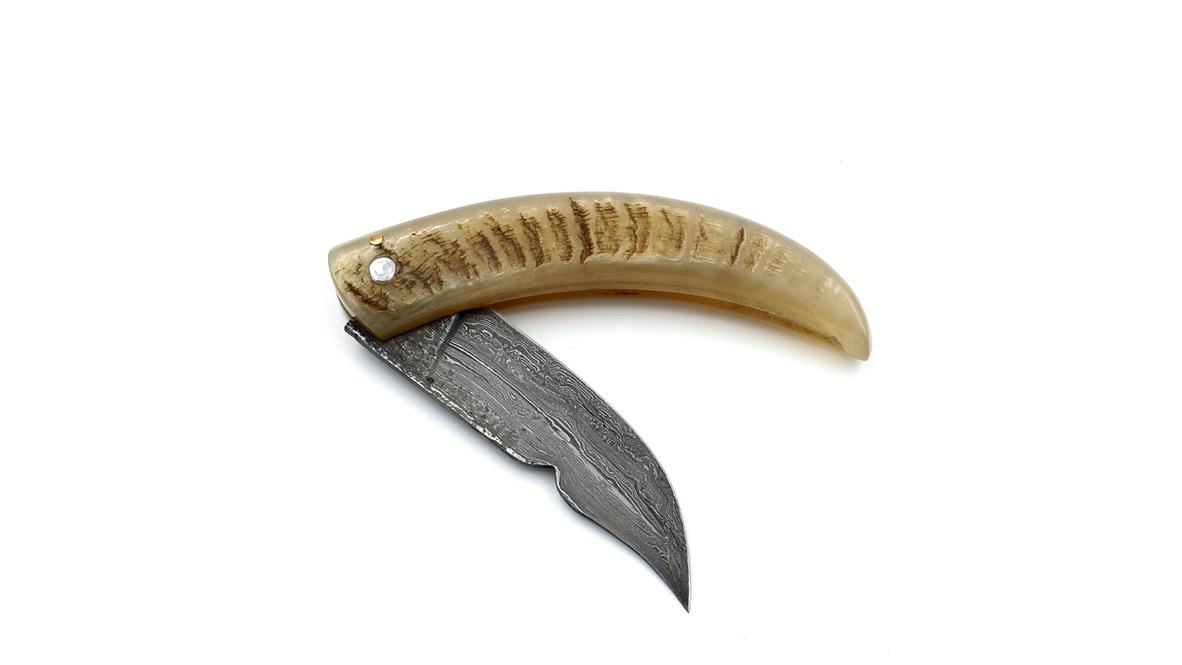 Coutellerie du Lotus Cornicciolu Widderhorn wilder Damast korsisches Hirtenmesser   Coutellerie du Lotus Cornicciolu Widderhorn wilder Damast korsisches Hirtenmesser