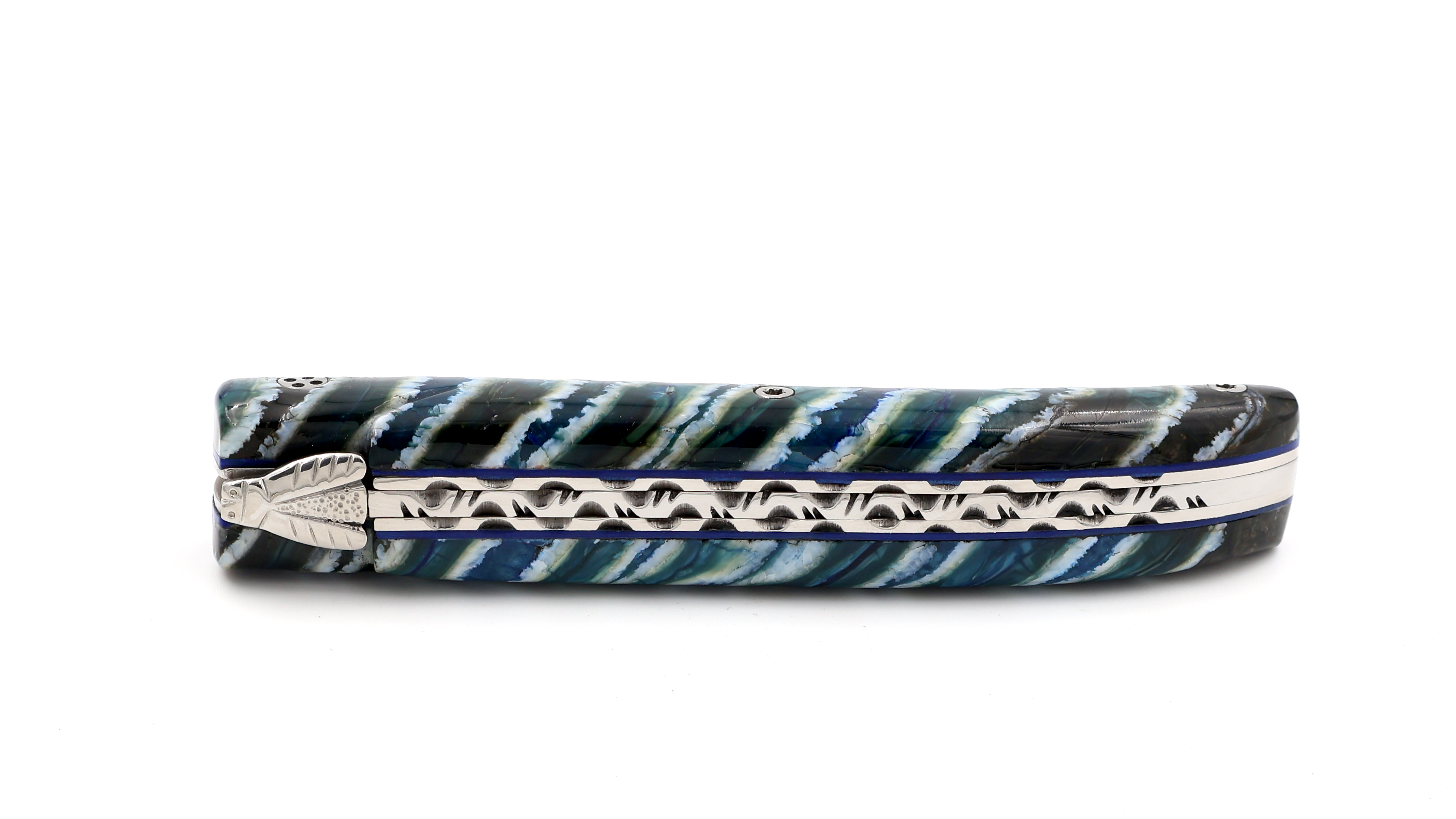 Claude DOZORME Laguiole Messer L'ATELIER Mammut-Backenzahn blau 12 cm Damastklinge