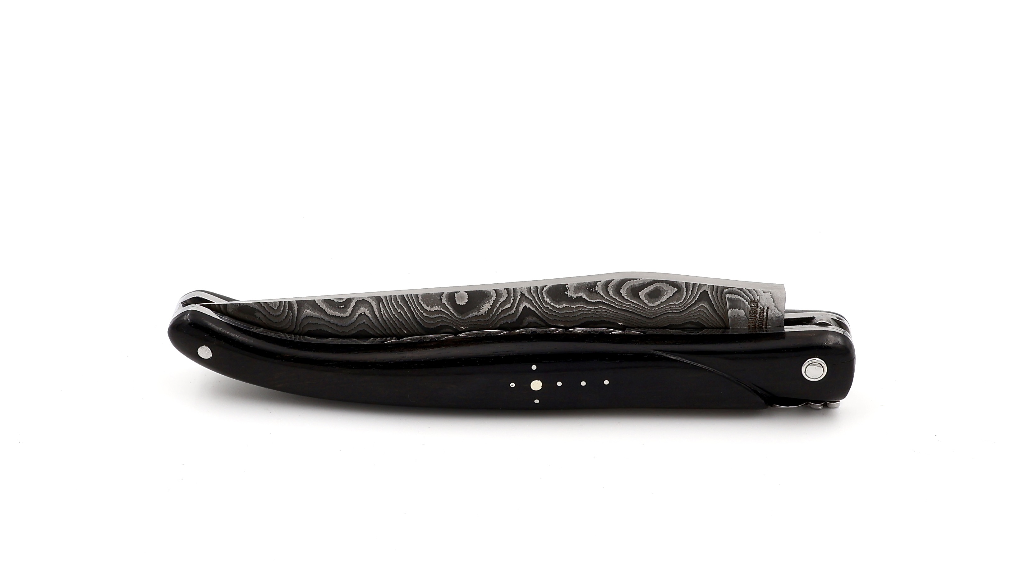 Laguiole en Aubrac double plates knife full handle ebony wood 12 cm damascus