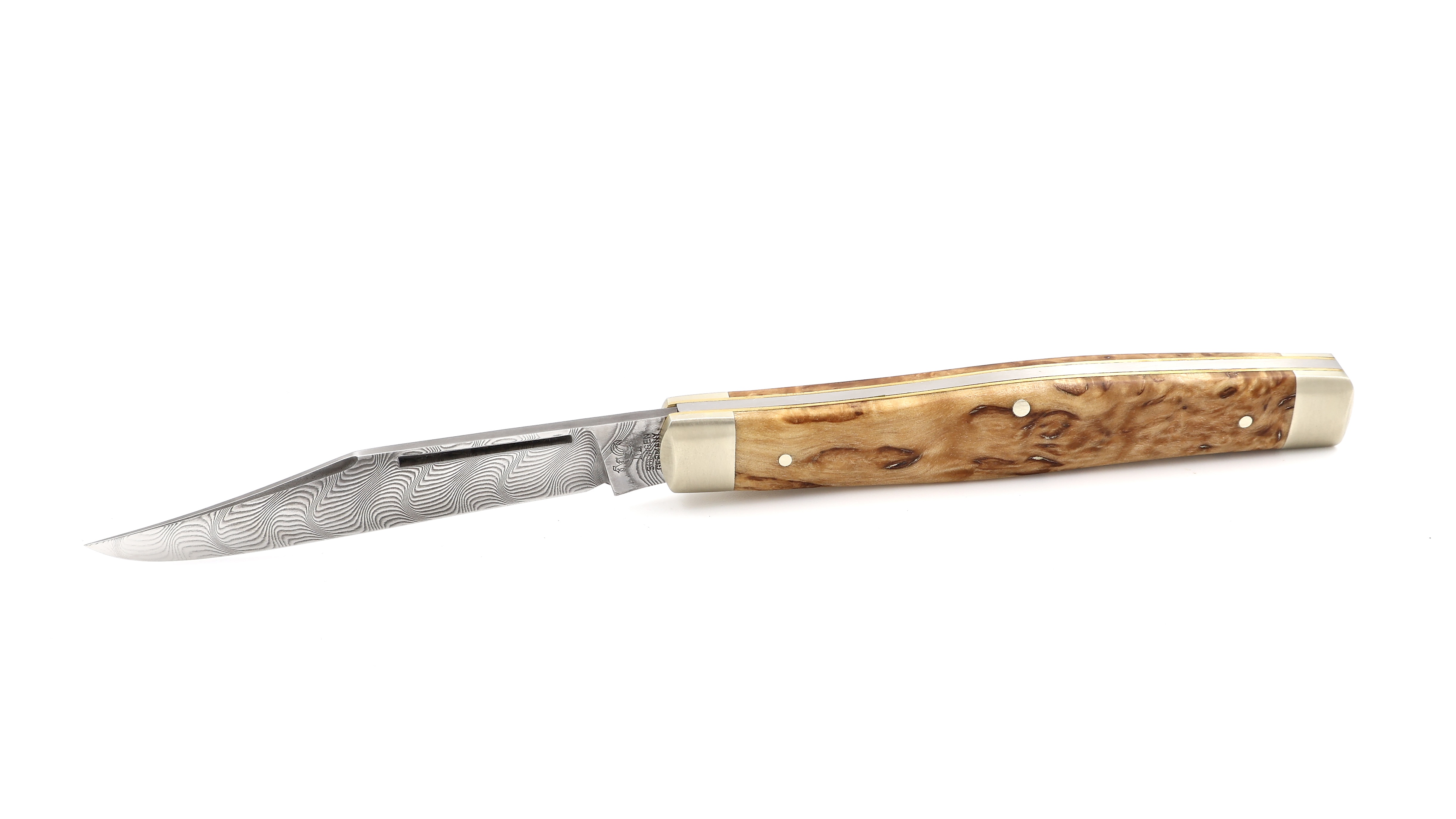 Robert Klaas Stockman knife birchwood burl damascus