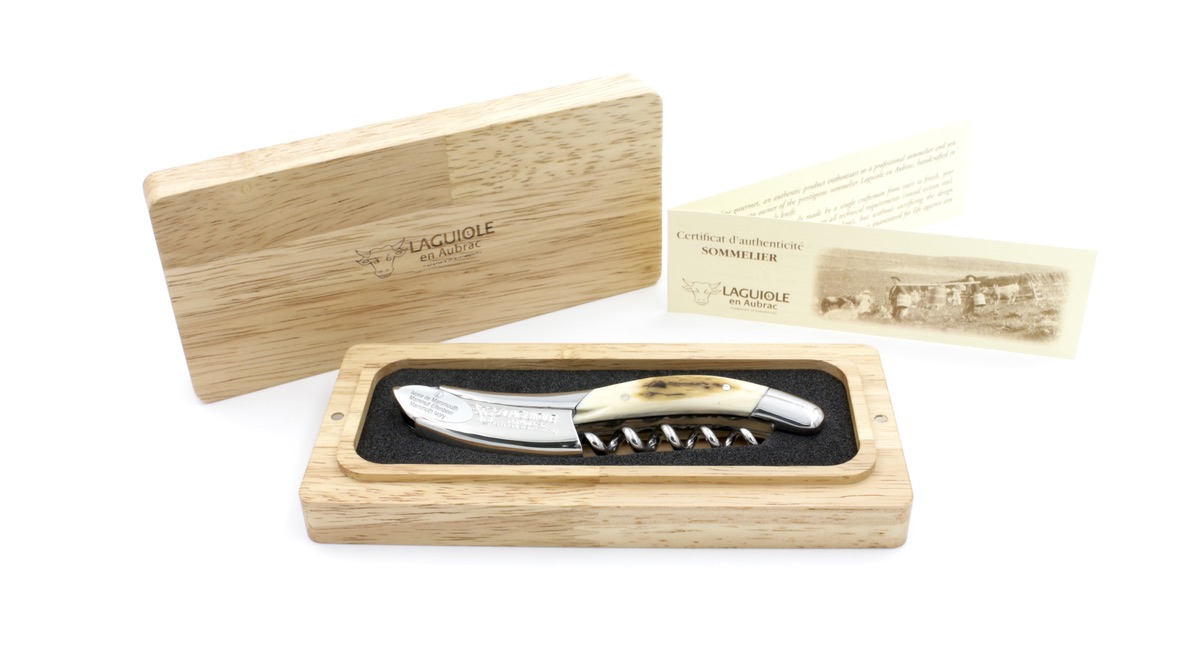 Laguiole en Aubrac Laguiole Sommelier knife  croute of mammothivory with guillochage, special bee