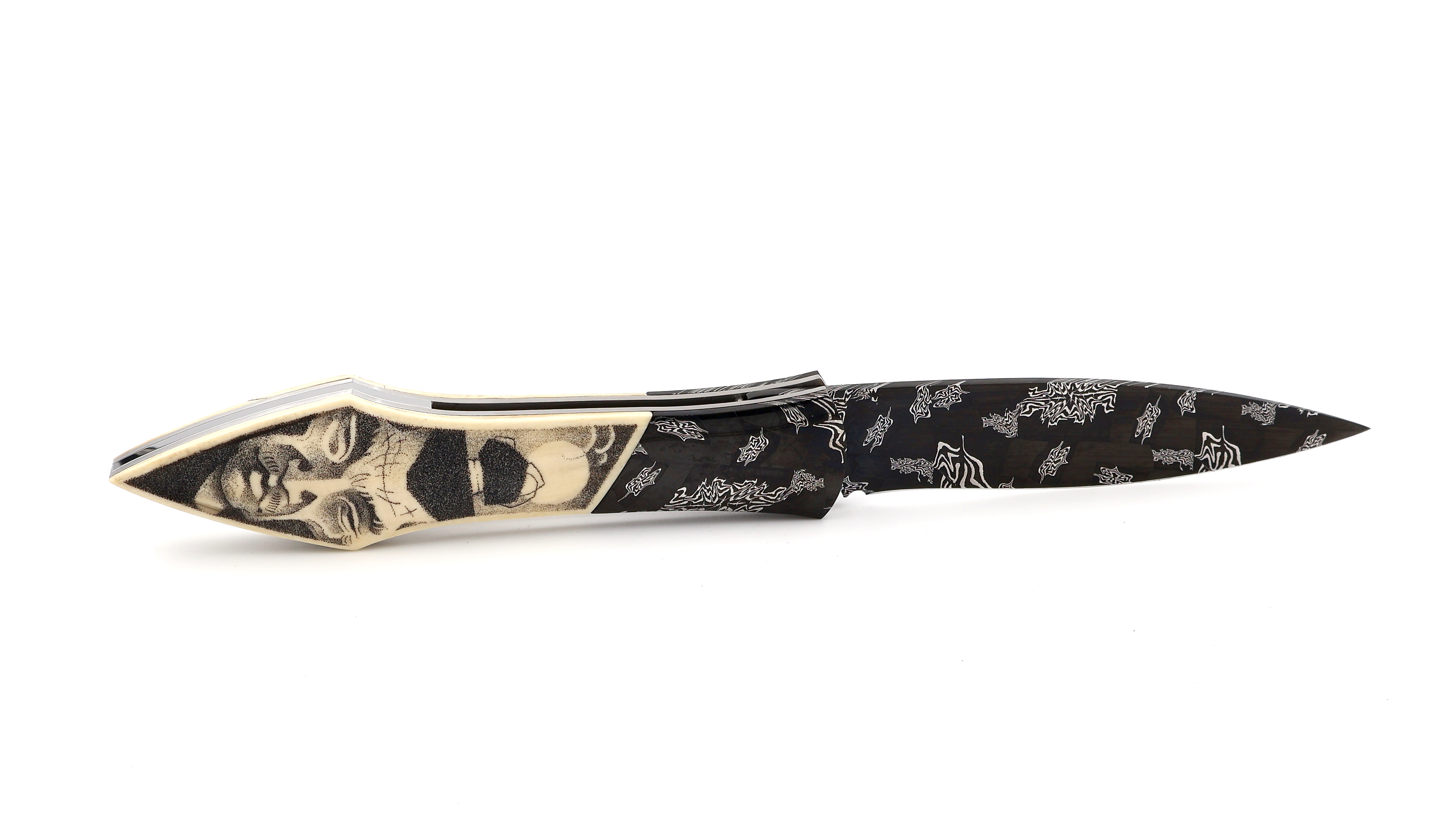 LARAUD Blades L’Oegopsyde Mammutelfenbein Scrimshaw Mosaik-Damastklinge