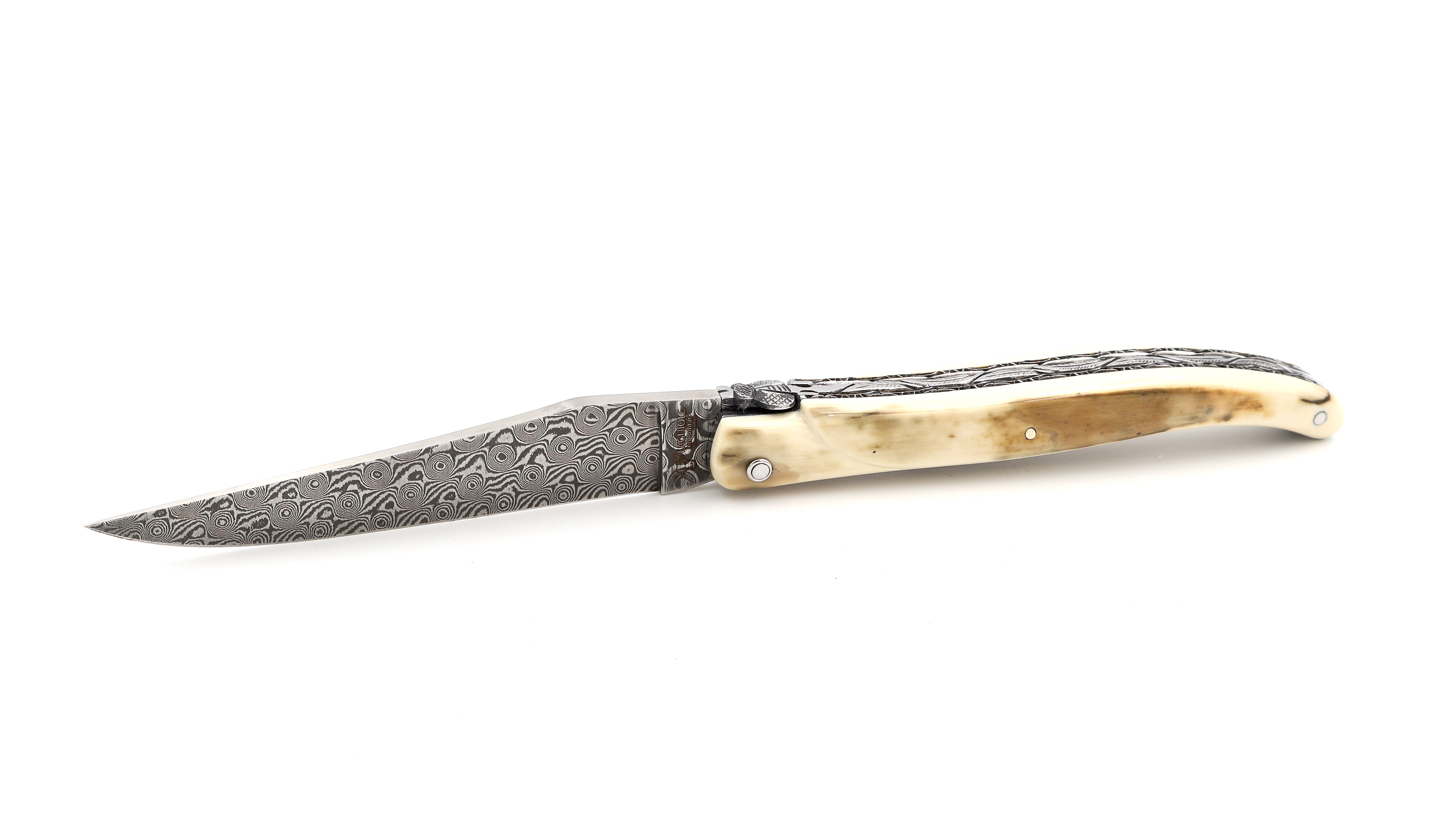 Laguiole en Aubrac DSC® Rosendamast Mammutelfenbeinkruste massiv Doppelplatine 12 cm