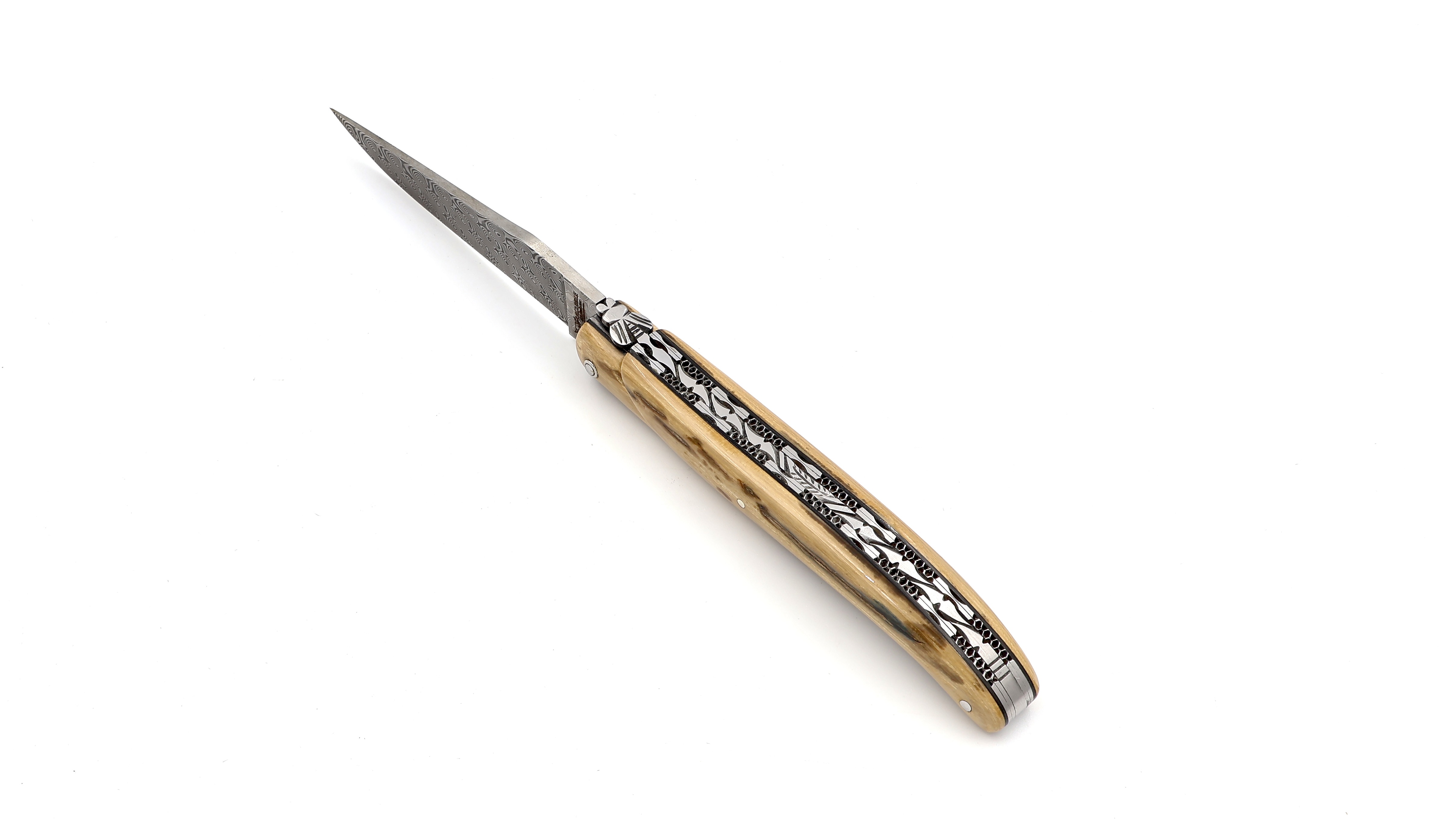 Laguiole en Aubrac DSC® Rosendamast Mammutelfenbein Kruste massiv Doppelplatinen 12 cm 